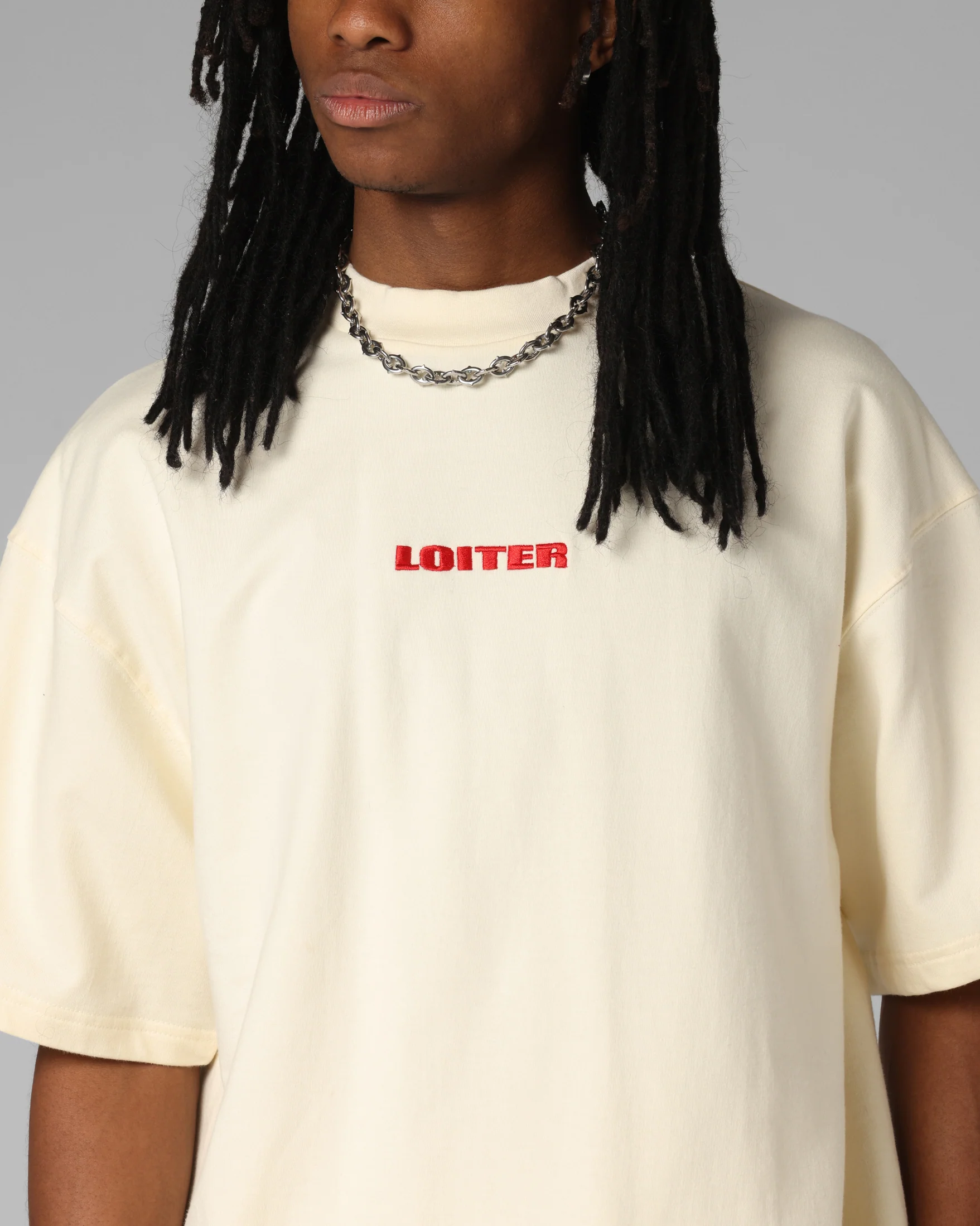 Loiter Script Boxy T-Shirt Off White - Image 7
