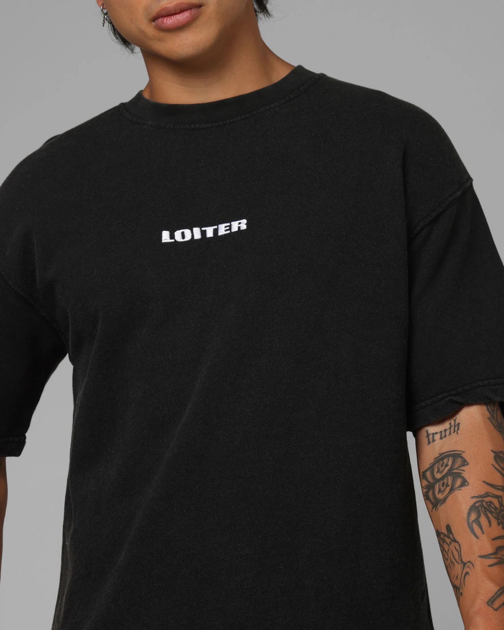 Loiter Script Boxy T-Shirt Washed Black - Image 8
