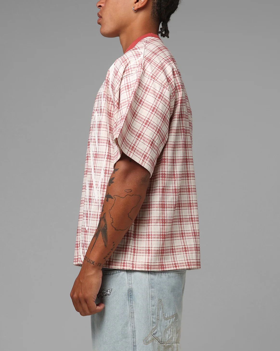 Loiter Script T-Shirt Pink Check - Image 5