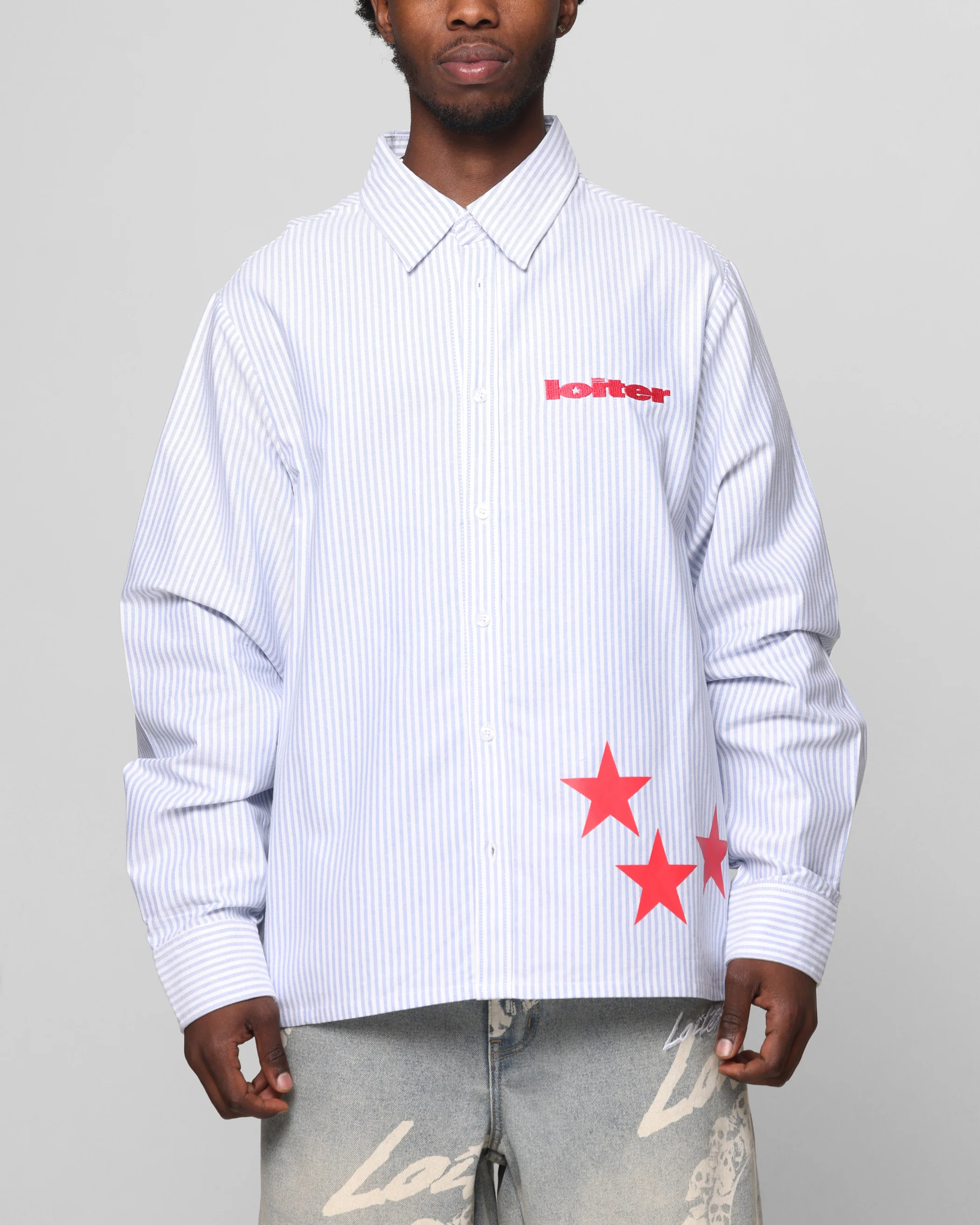 Loiter Solar Button Up Shirt Blue Pin Stripe - Image 2