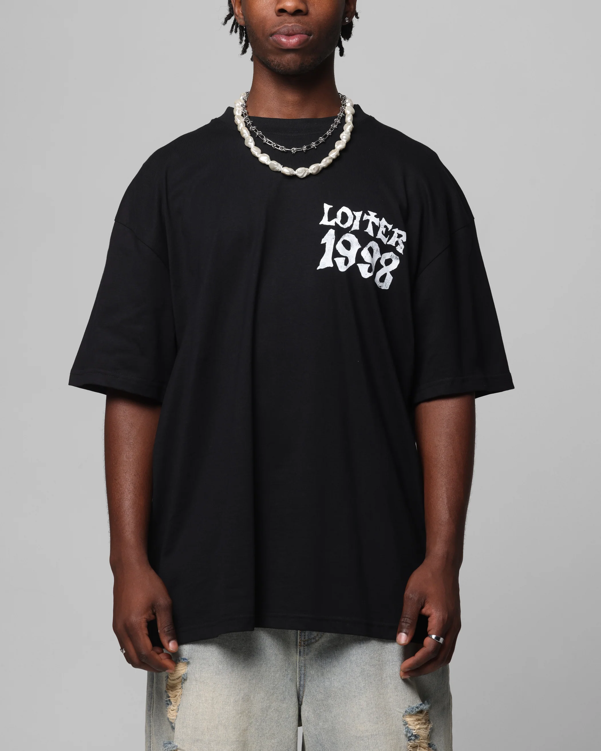 Loiter Staple Logo Drop T-Shirt Black - Image 2
