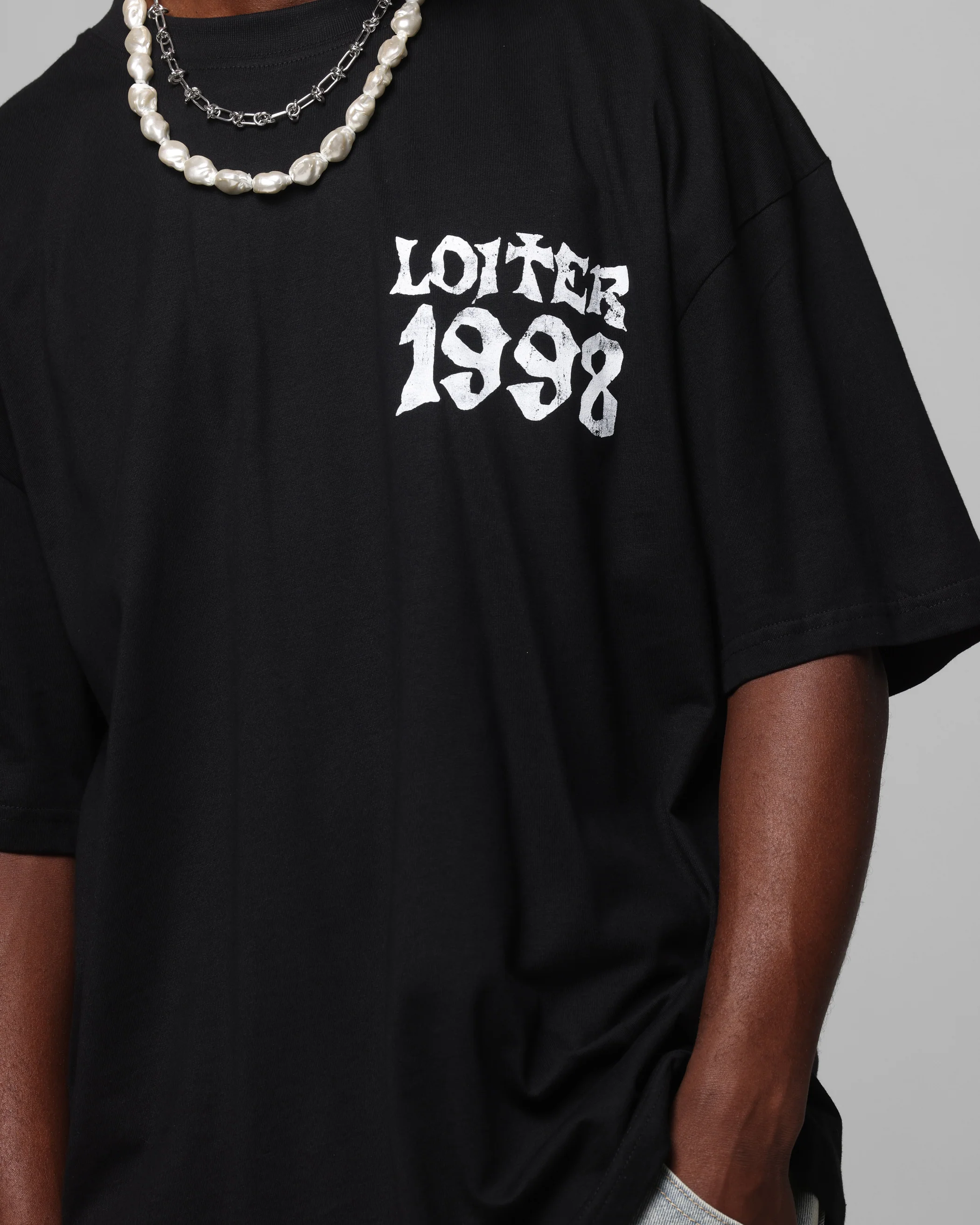 Loiter Staple Logo Drop T-Shirt Black - Image 8