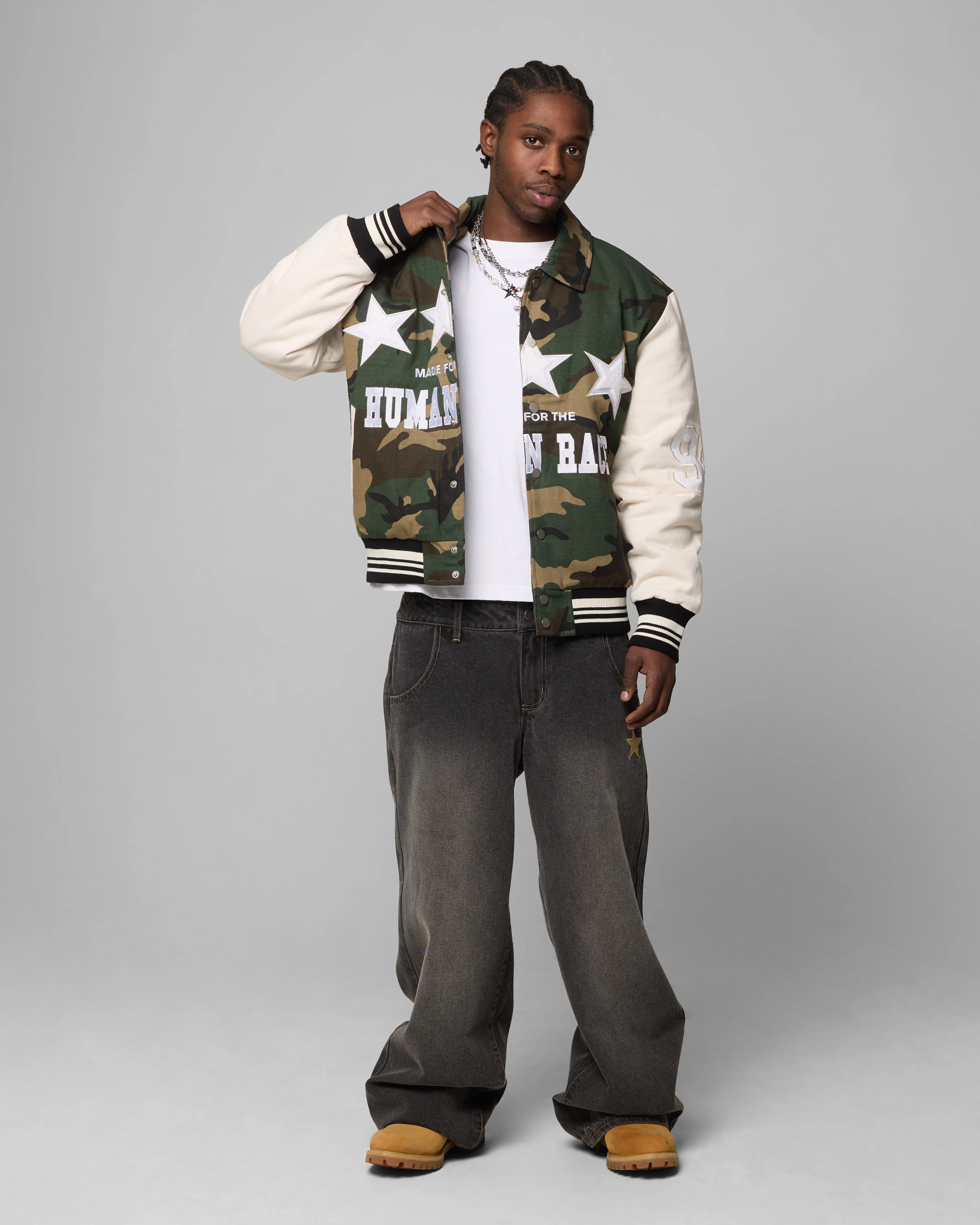 Loiter Star Child Varsity Jacket Woodland Camo - Image 3