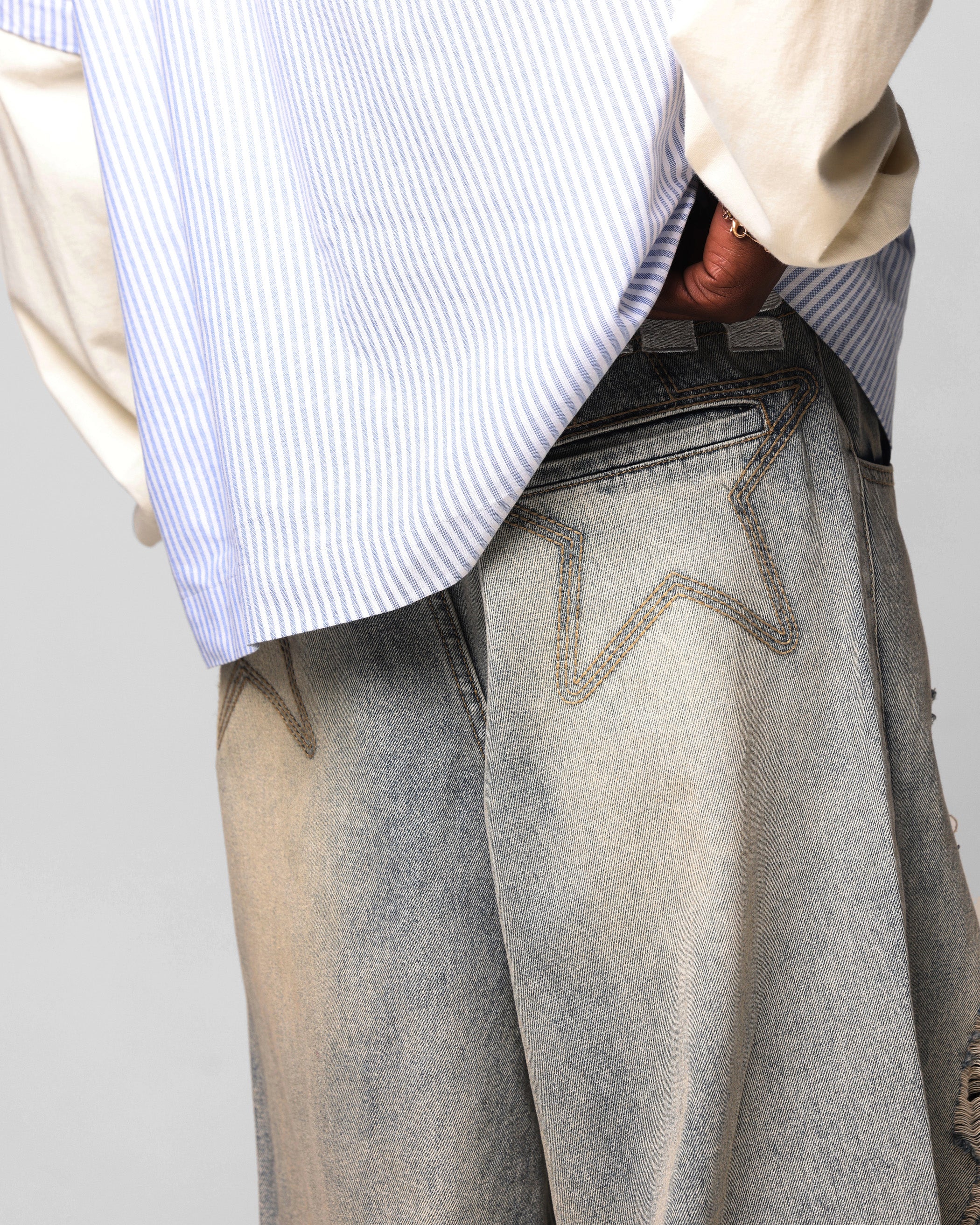 Loiter Star Layered Distressed Jeans Washed Blue - Image 3
