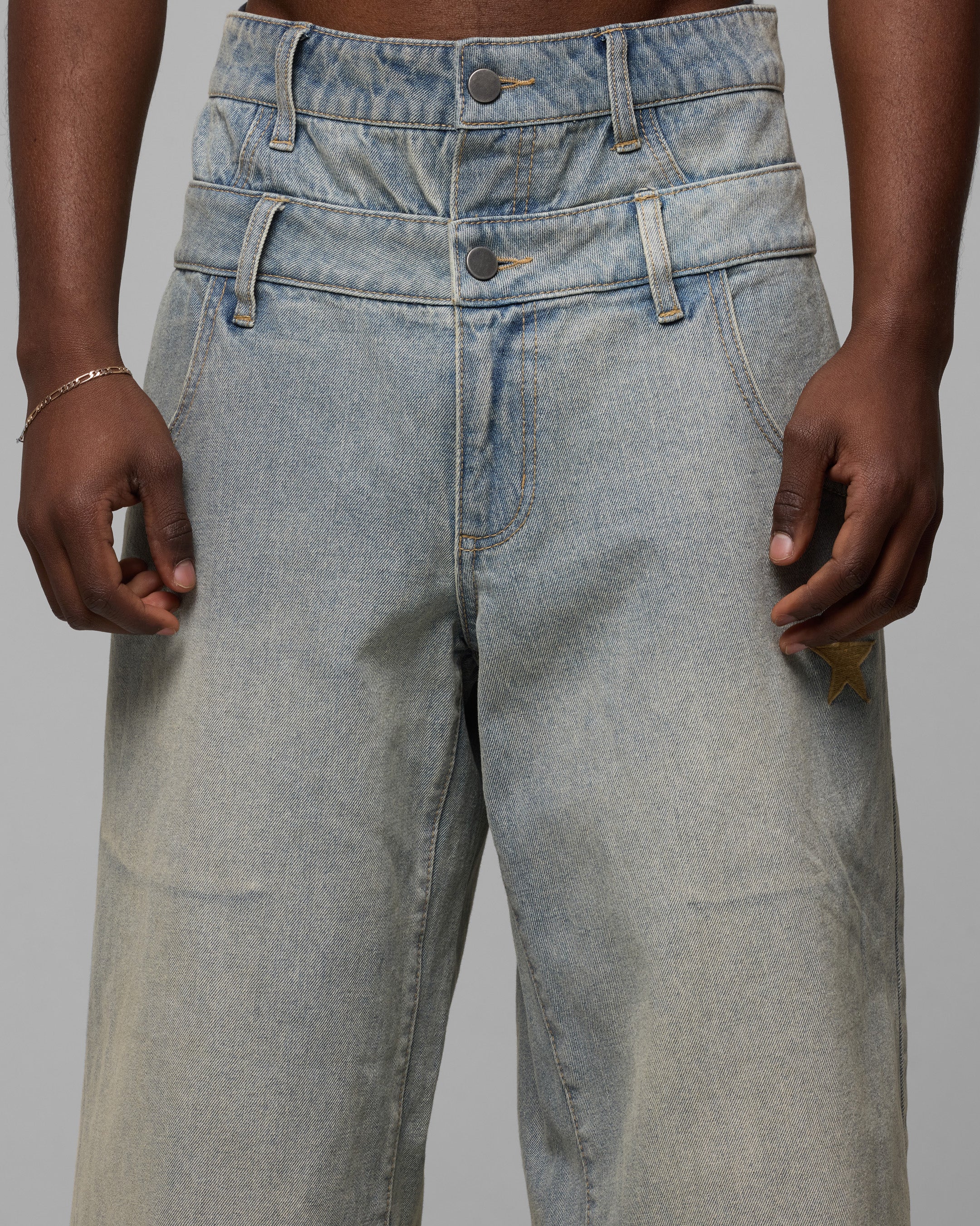 Loiter Star Layered Jeans Washed Blue - Image 9