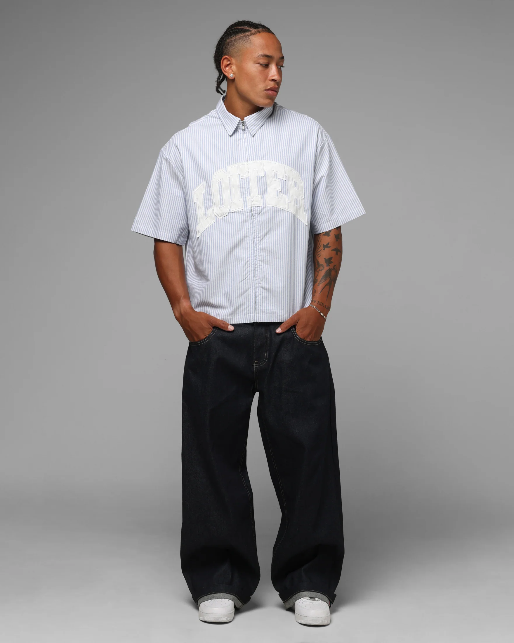 Loiter Studio Zip Shirt Blue Stripe - Image 3