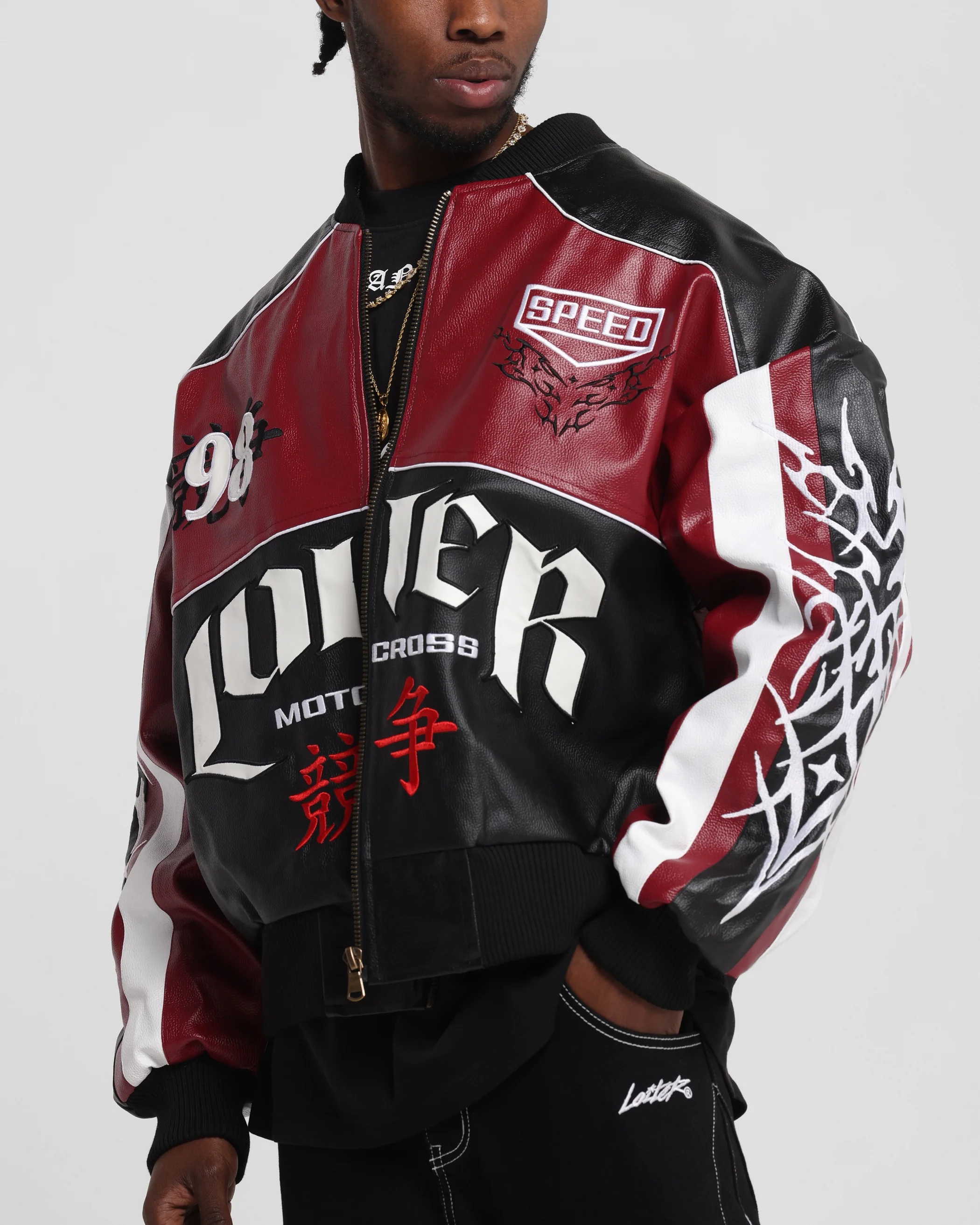Loiter Tokyo Drift Vegan Leather Jacket Red - Image 7