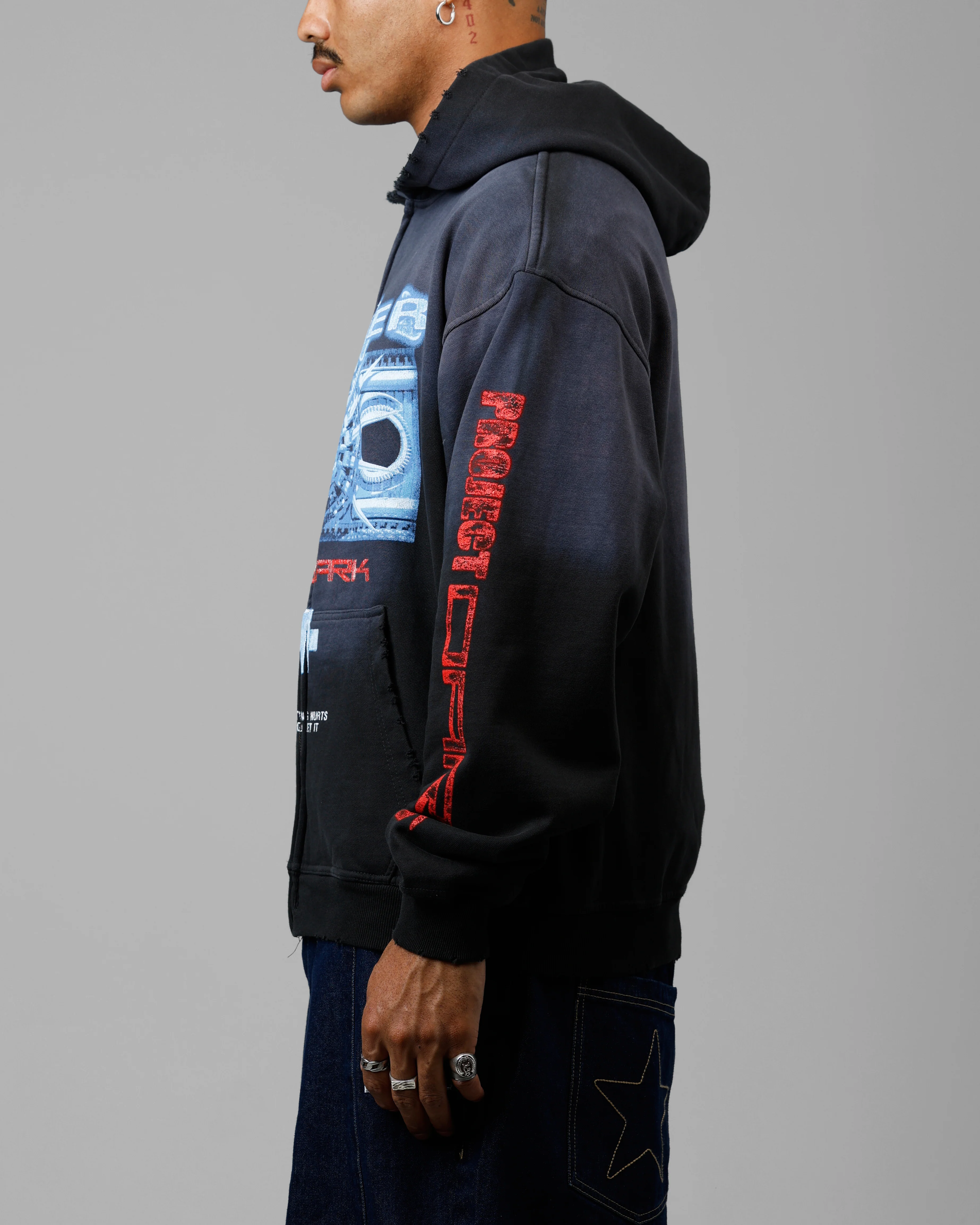 Loiter Void Zip Up Hoodie Washed Black - Image 5