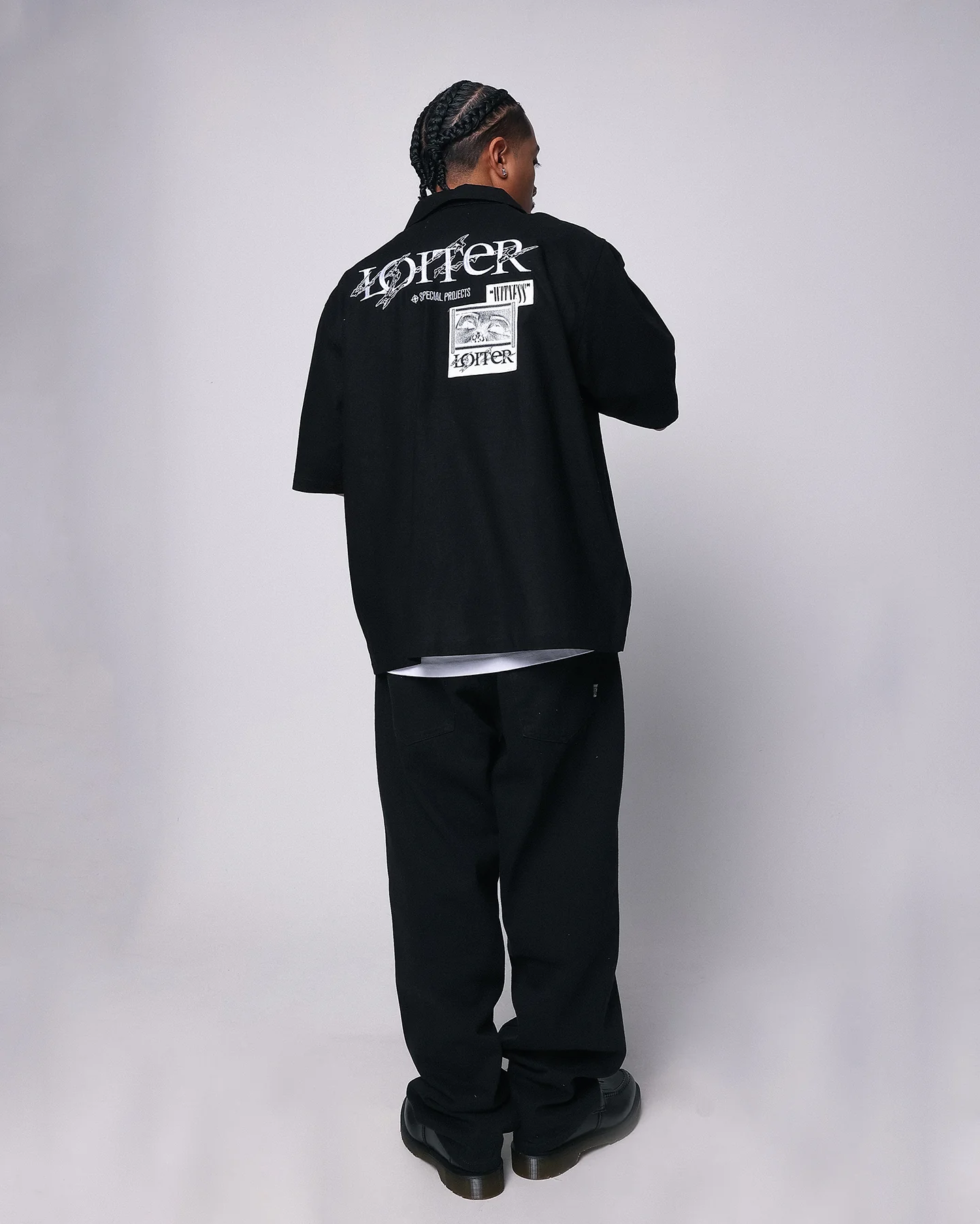 Loiter Witness Button Up T-Shirt Black - Image 8