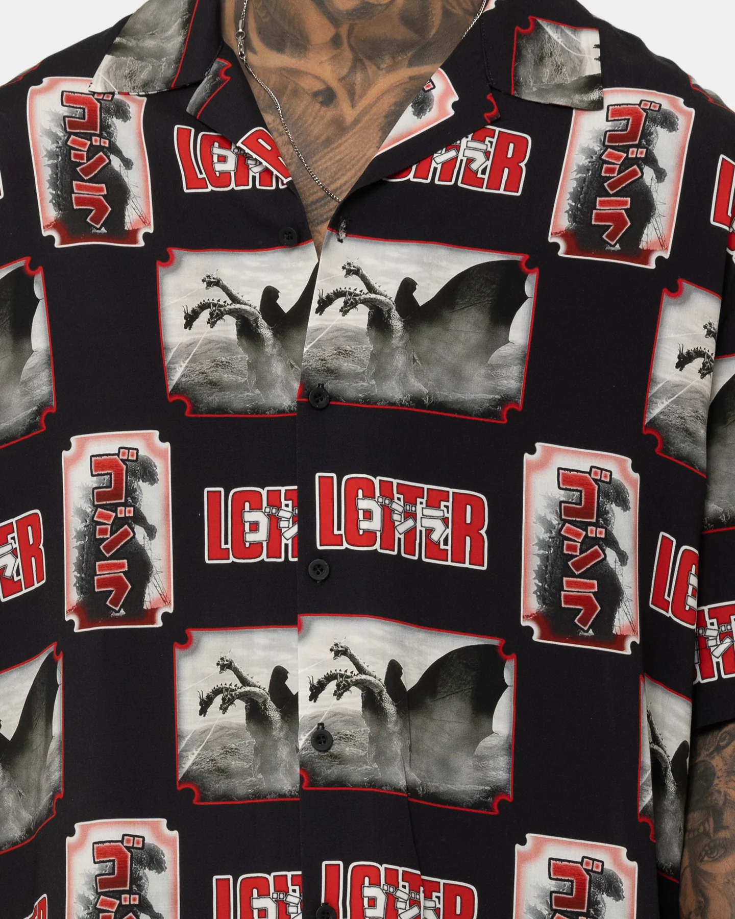 Loiter X Godzilla Godzilla Button Up Shirt Black - Image 3