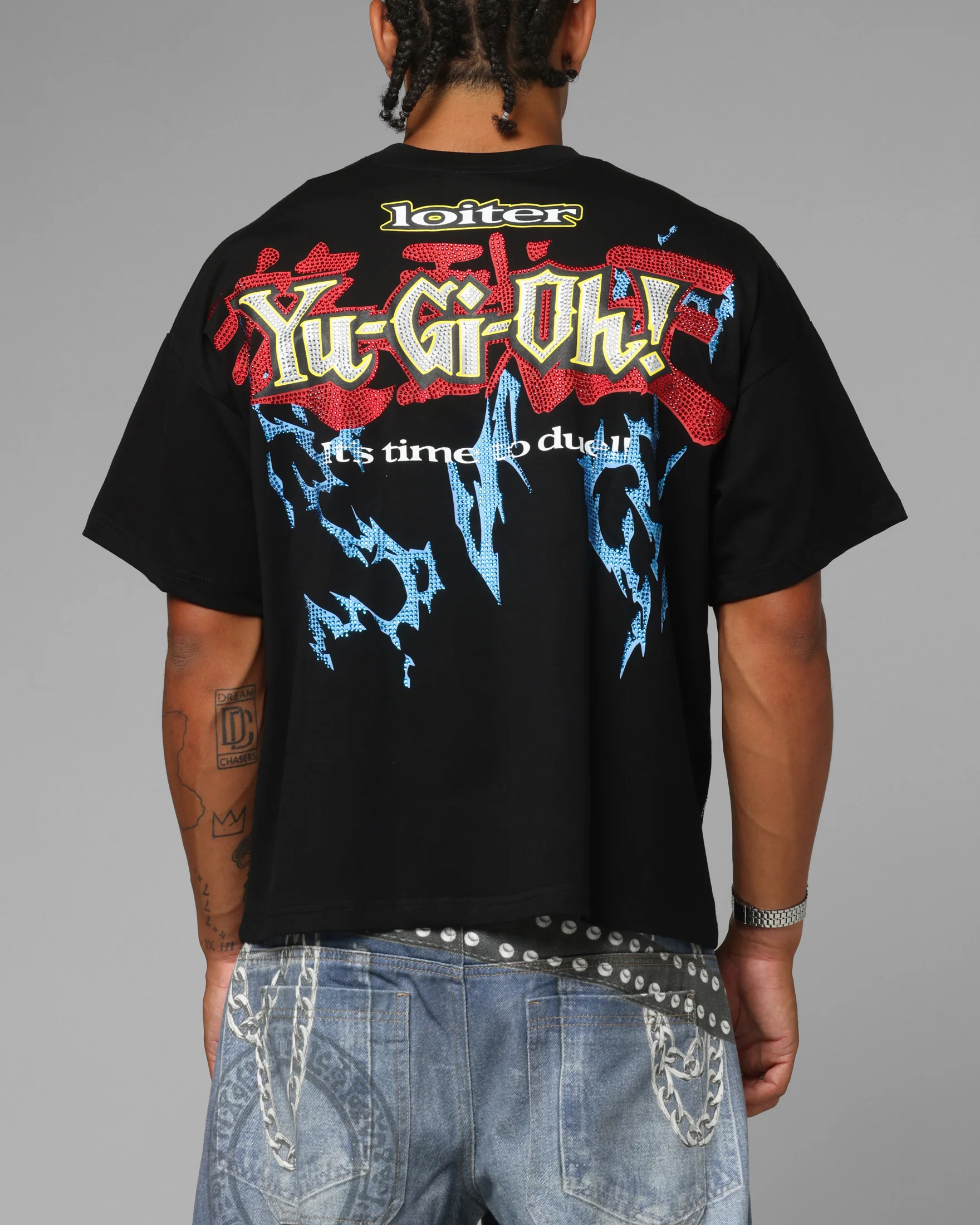 Loiter X Yu-Gi-Oh! Blue Eyes White Dragon Rhinestone T-Shirt Black - Image 2