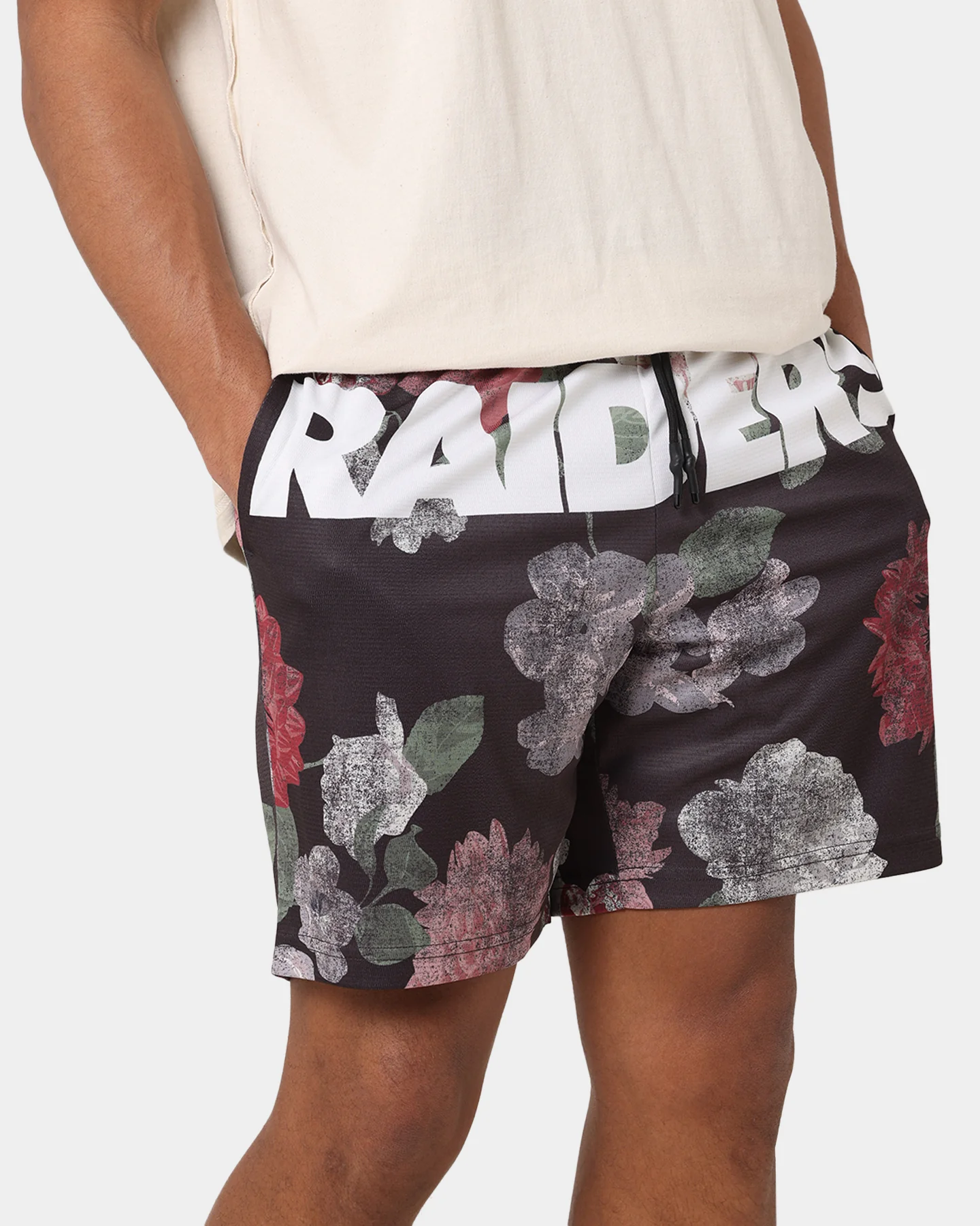Majestic Athletic Las Vegas Raiders Digi Floral Camo Shorts Faded Black - Image 3