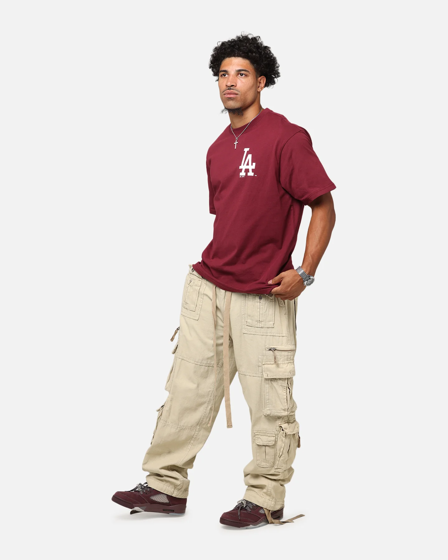 Majestic Athletic Los Angeles Dodgers Cassell Wordmark T-Shirt Maroon - Image 4
