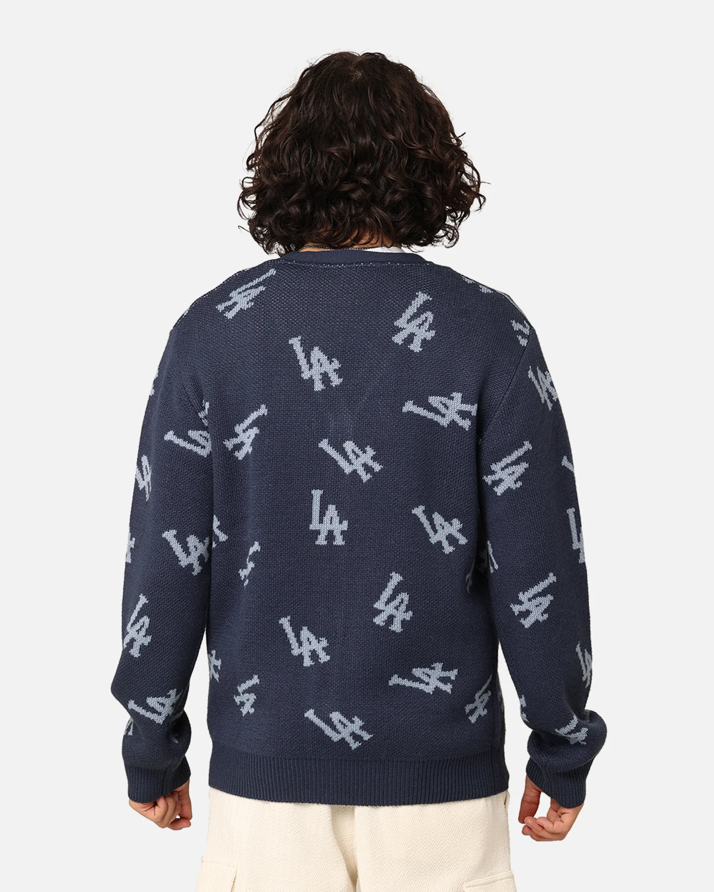 Majestic Athletic Los Angeles Dodgers Shaggy Knit Varsity Cardigan French Navy - Image 4