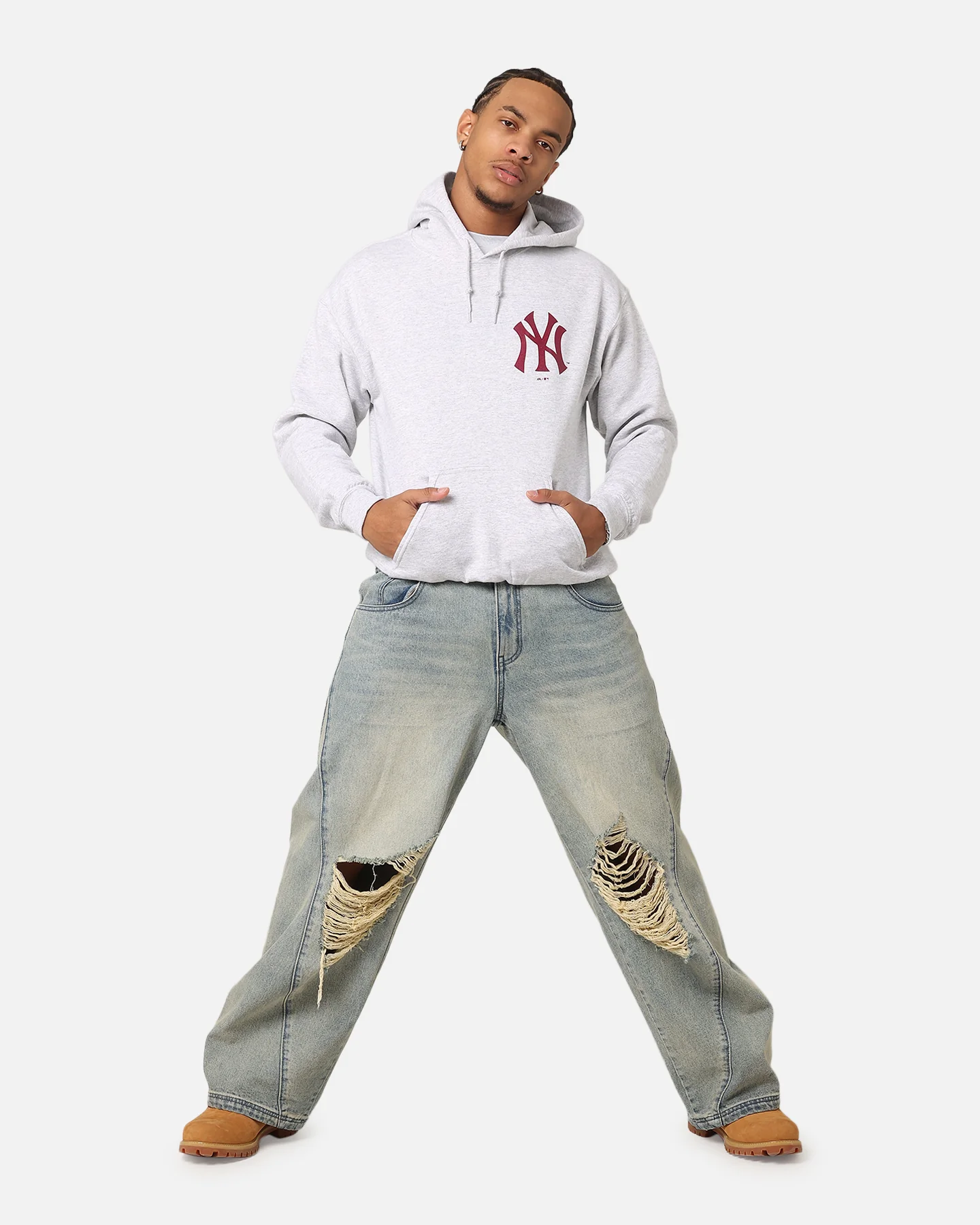 Majestic Athletic New York Yankees Fulter Team Arch Hoodie Grey Marle - Image 4