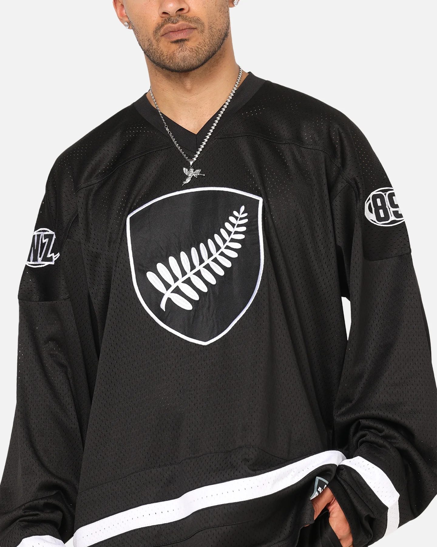 Mitchell & Ness All Blacks Rugby Union Classic Chrome Mesh Jersey Solid Black - Image 7