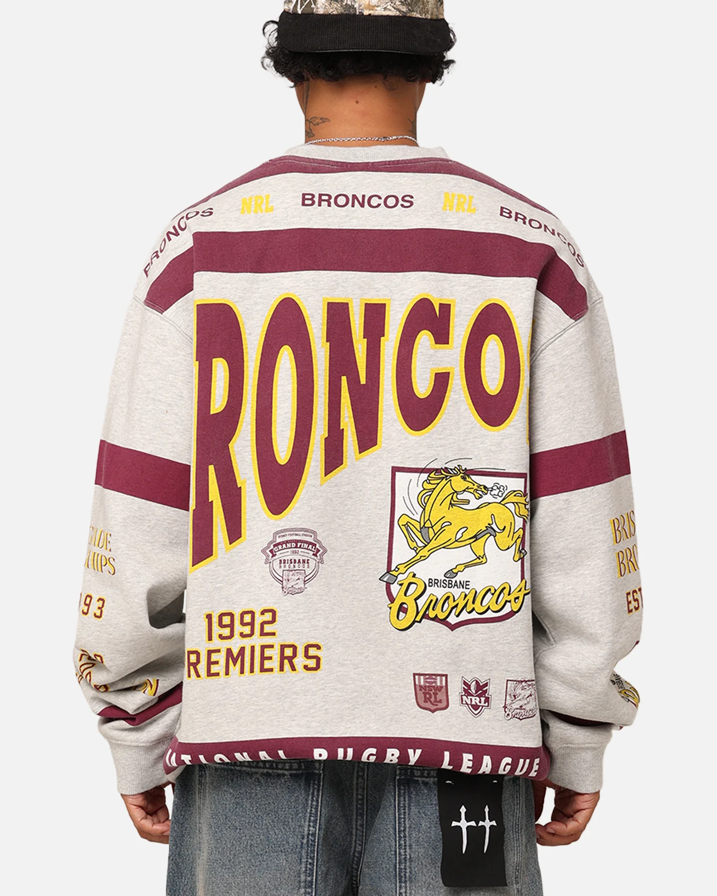 Mitchell & Ness Brisbane Broncos Team Crewneck Grey Marle - Image 3