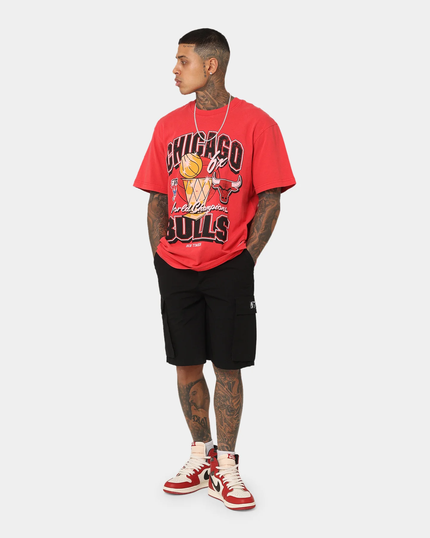 Mitchell & Ness Chicago Bulls Champion History Vintage T-Shirt Faded Red - Image 2