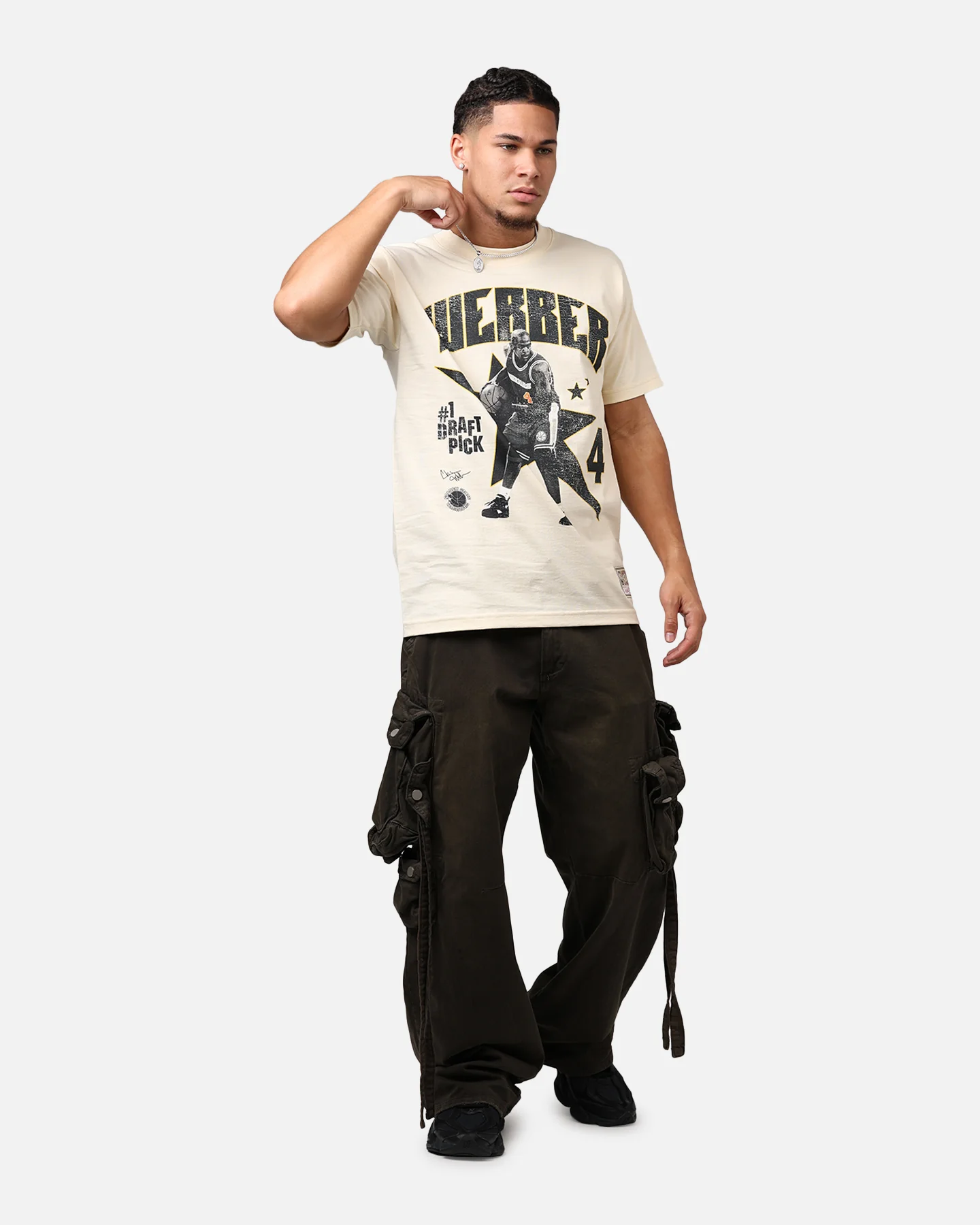 Mitchell & Ness Chris Webber #1 Draft Pick T-Shirt Cream - Image 3