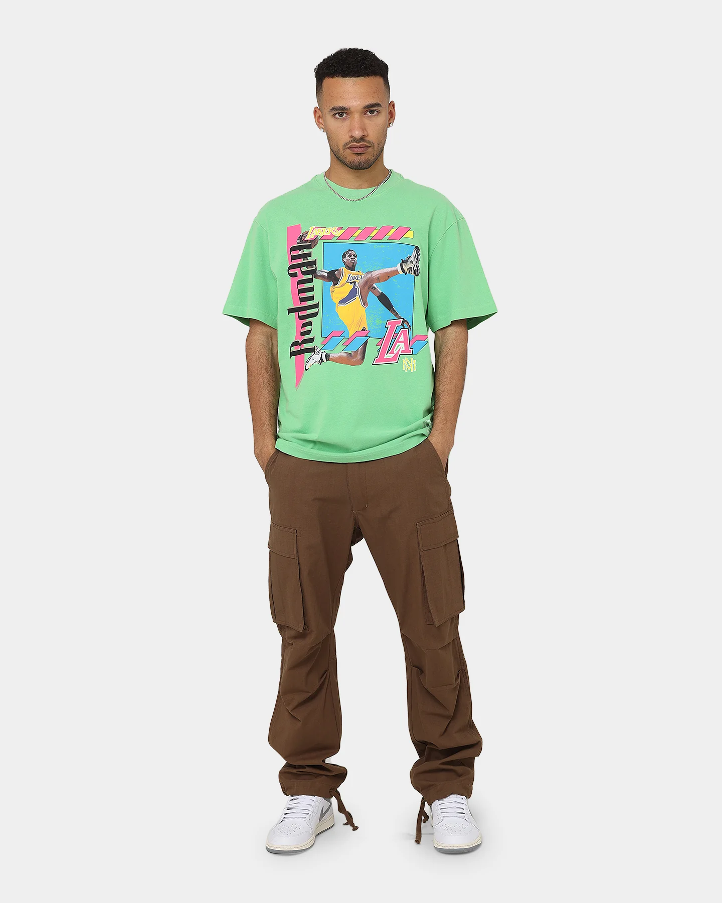 Mitchell & Ness Dennis Rodman Los Angeles Lakers Player Vibes T-Shirt Neon Green - Image 2