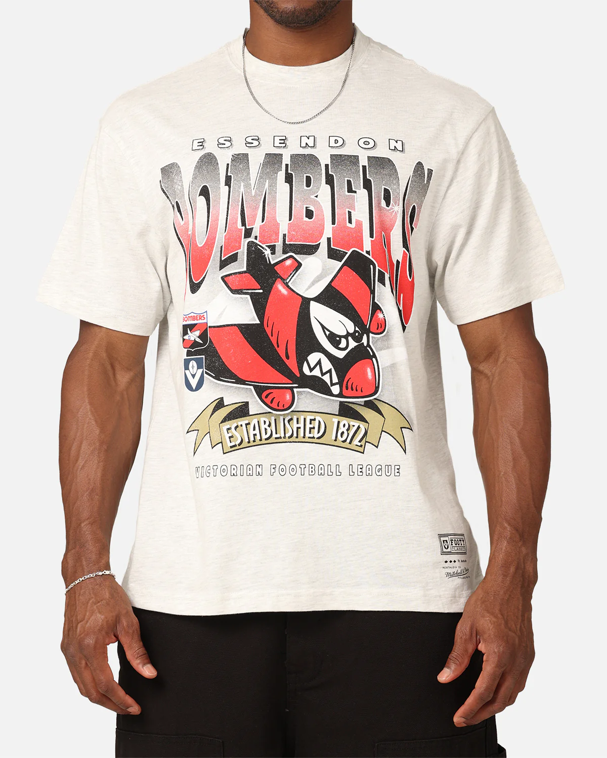 Mitchell & Ness Essendon Bombers Character T-Shirt Silver Marle - Image 3