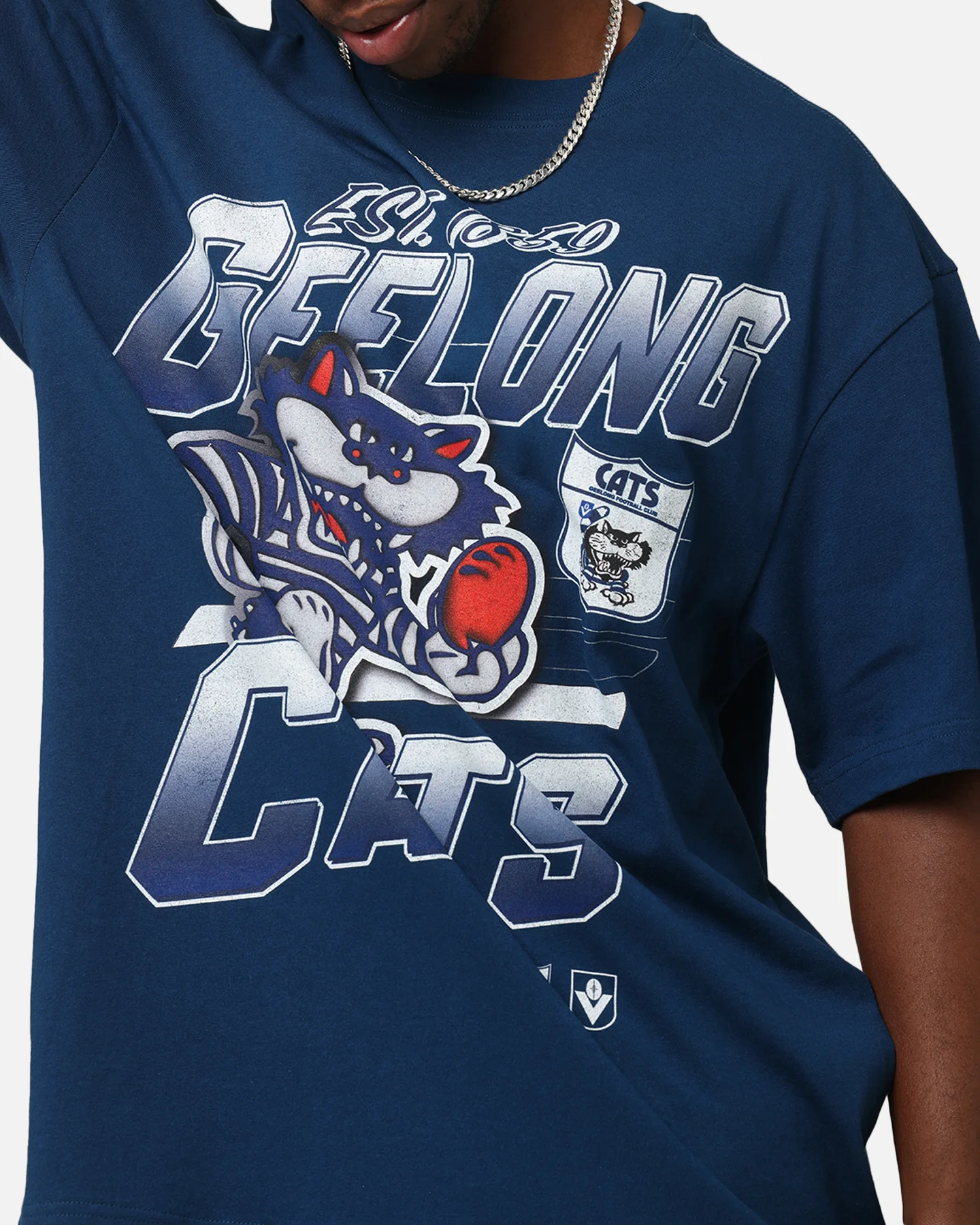 Mitchell & Ness Geelong Cats Mascot Character T-Shirt Blue - Image 6
