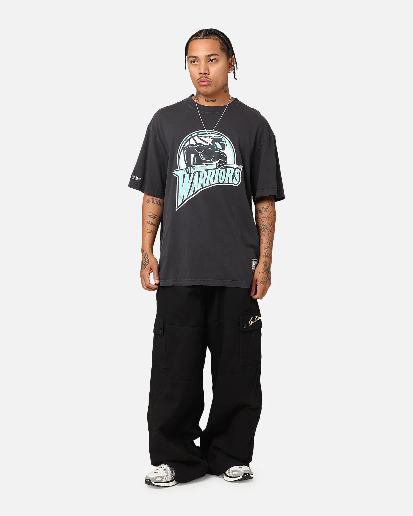 Mitchell & Ness Golden State Warriors Ice Blue Logo T-Shirt Faded Black - Image 2