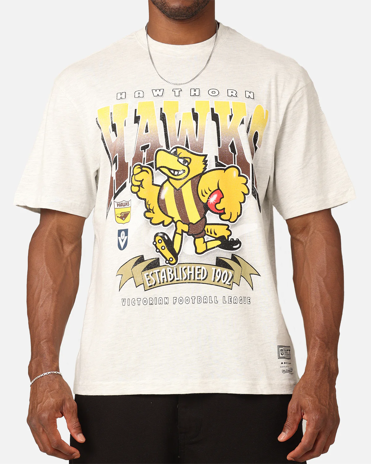 Mitchell & Ness Hawthorn Hawks Character T-Shirt Silver Marle - Image 4