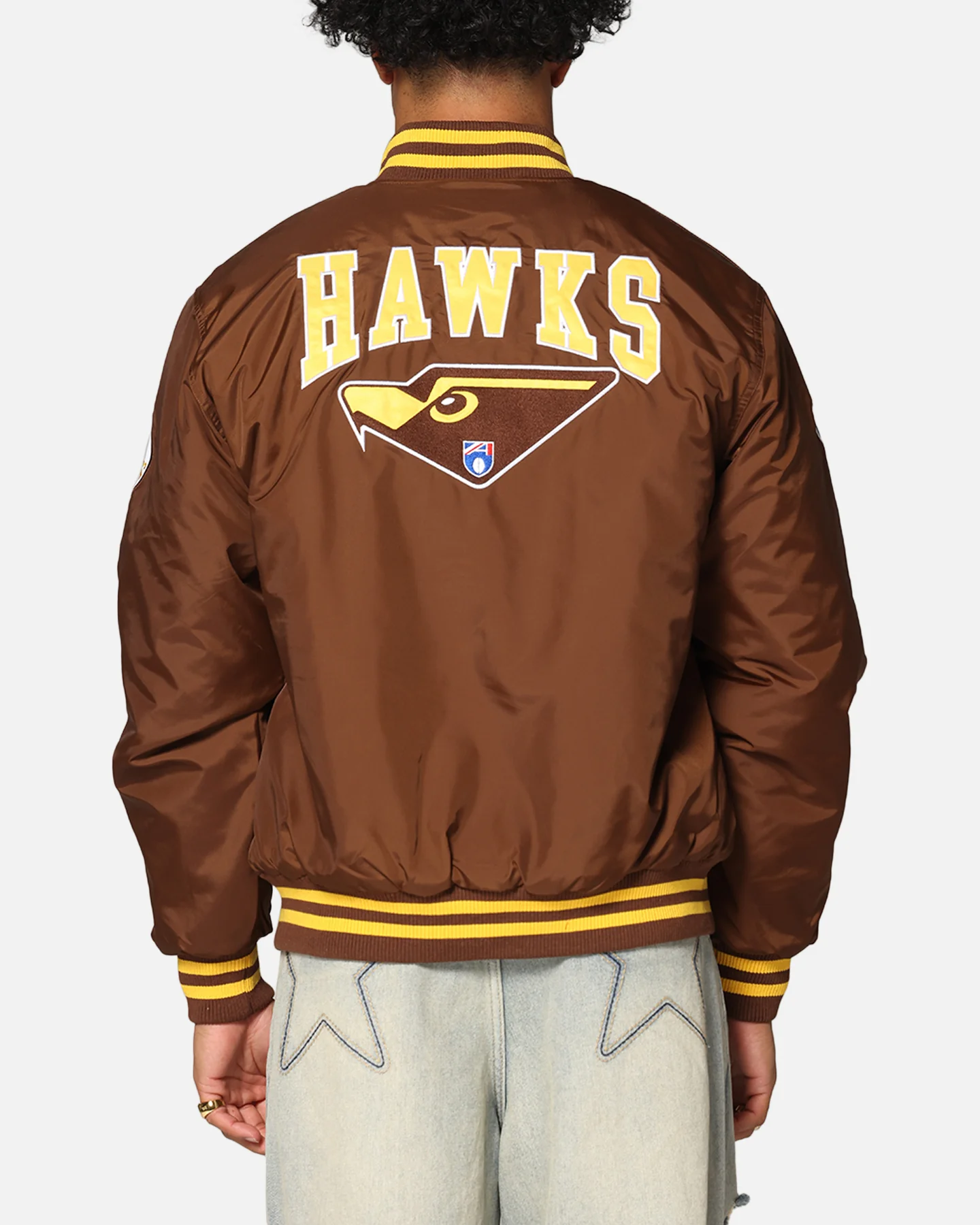 Mitchell & Ness Hawthorn Hawks Team Bomber Jacket Brown - Image 2