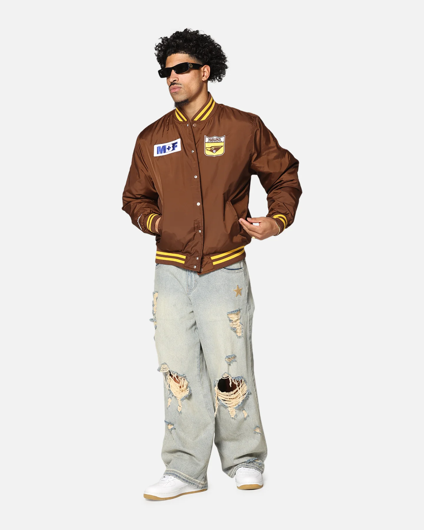 Mitchell & Ness Hawthorn Hawks Team Bomber Jacket Brown - Image 3