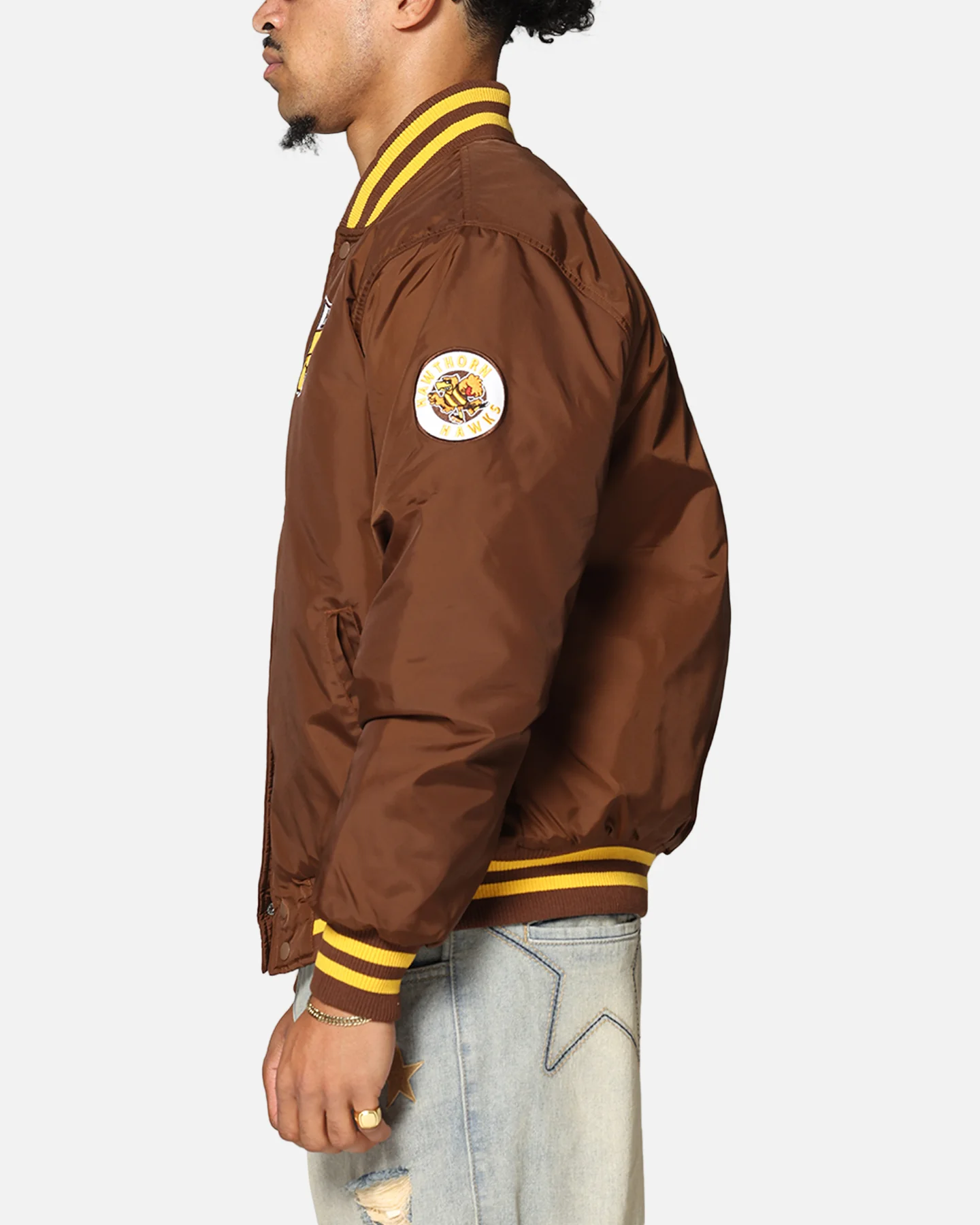 Mitchell & Ness Hawthorn Hawks Team Bomber Jacket Brown - Image 6