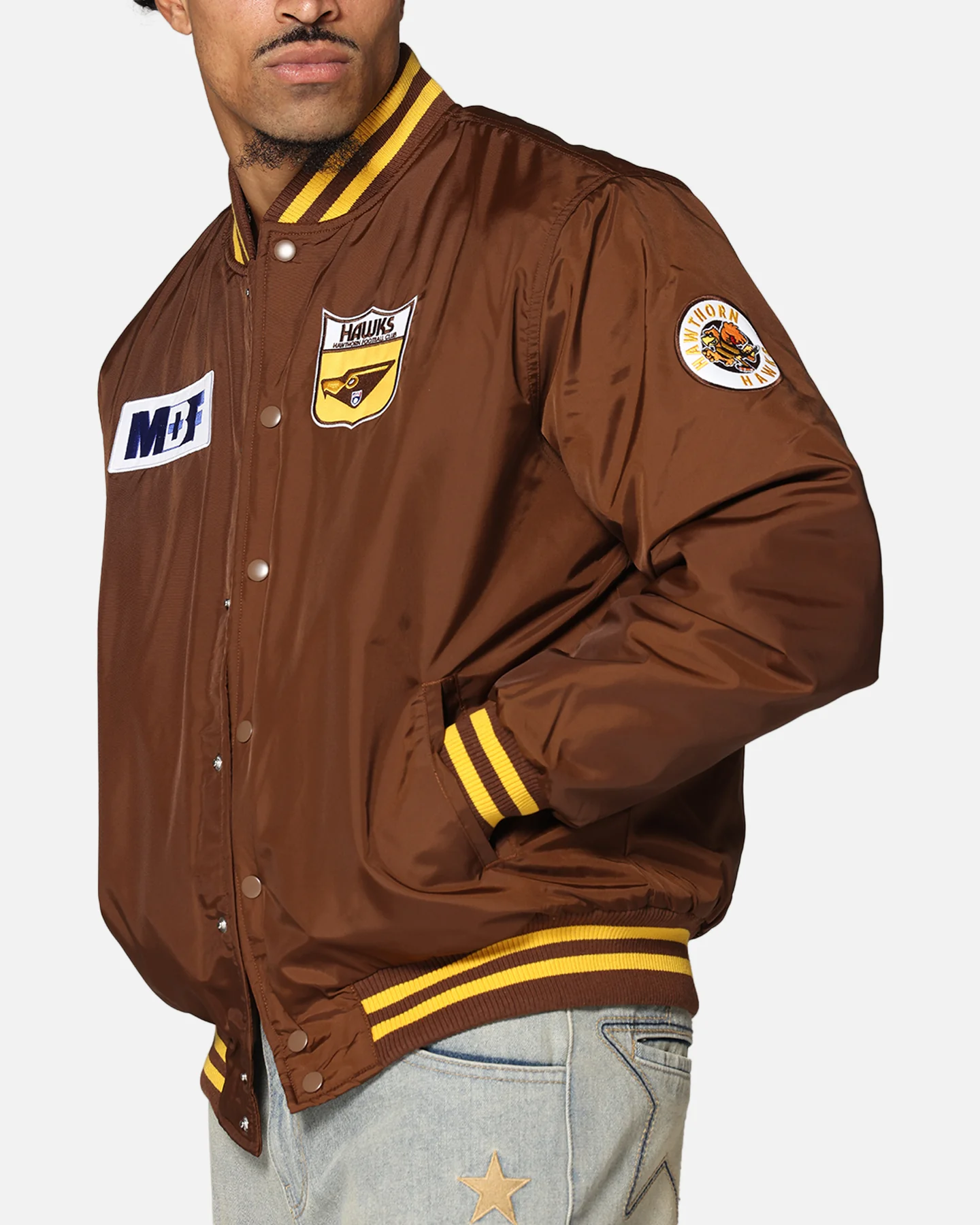 Mitchell & Ness Hawthorn Hawks Team Bomber Jacket Brown - Image 7
