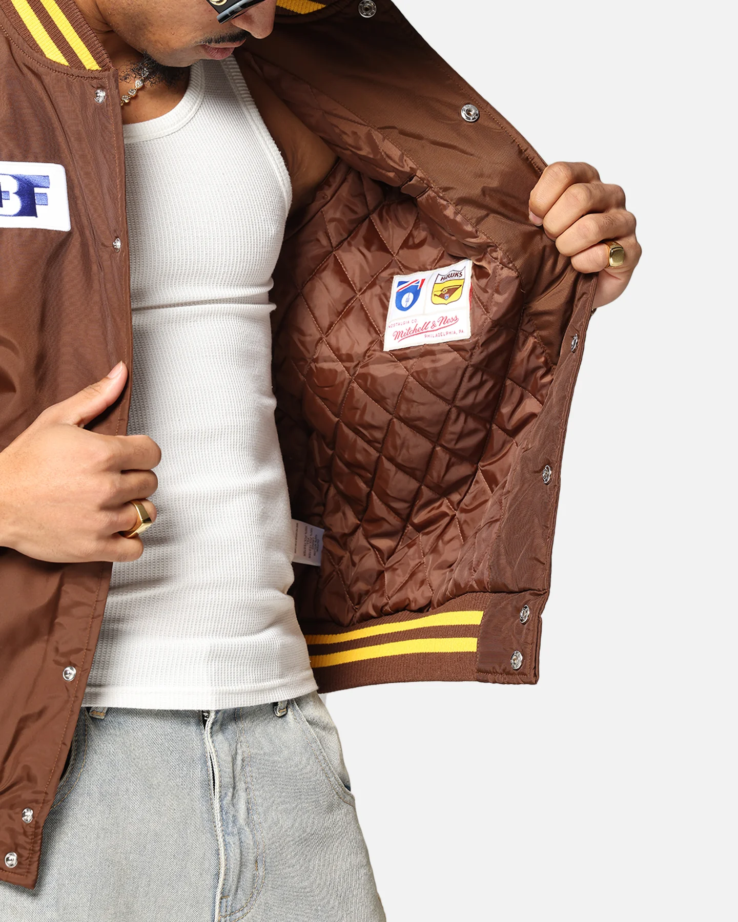 Mitchell & Ness Hawthorn Hawks Team Bomber Jacket Brown - Image 8