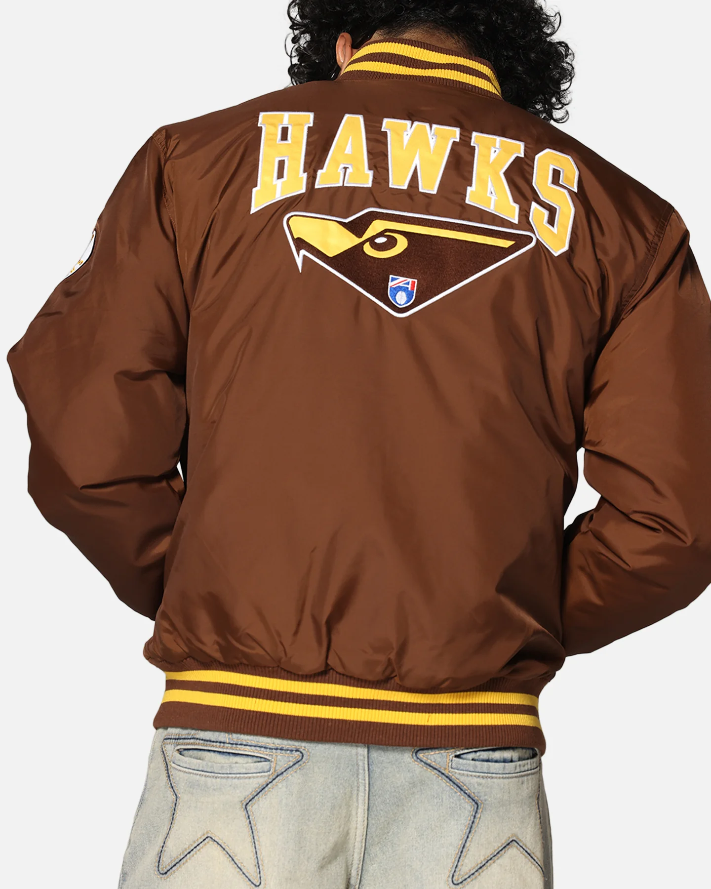 Mitchell & Ness Hawthorn Hawks Team Bomber Jacket Brown - Image 9