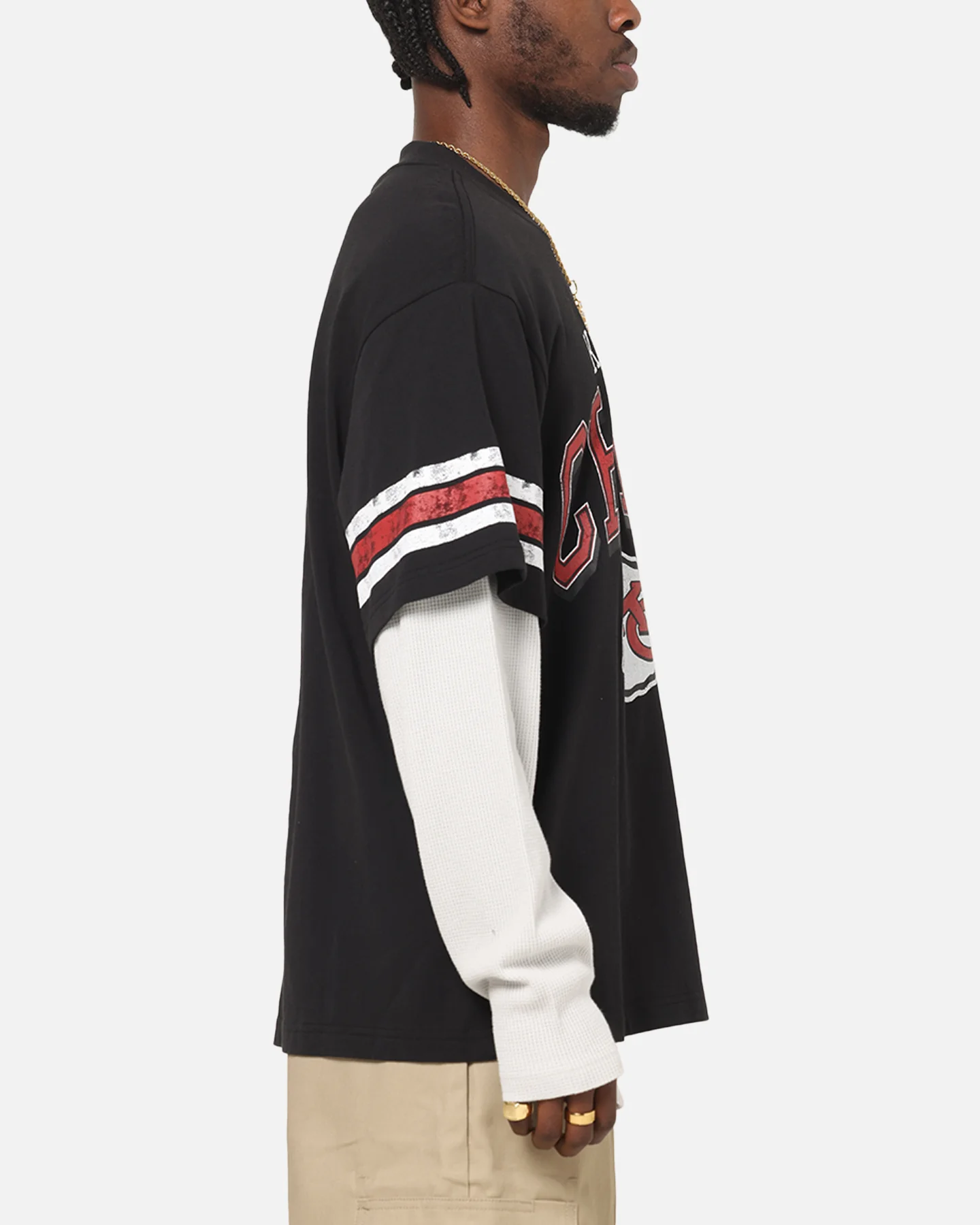 Mitchell & Ness Kansas City Chiefs Waffle Mock Layer Long Sleeve T-Shirt Black - Image 4