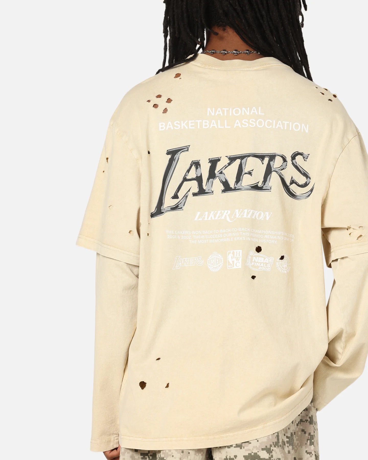 Mitchell & Ness Los Angeles Lakers Chromed Mock Long Sleeve T-Shirt Khaki - Image 7