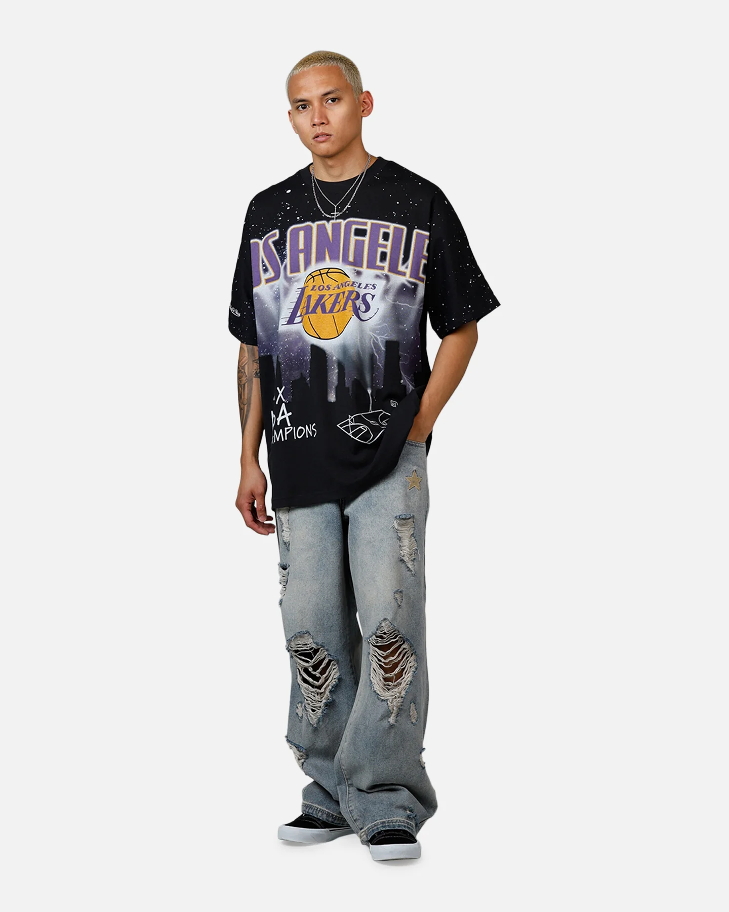 Mitchell & Ness Los Angeles Lakers Skyline T-Shirt Faded Black - Image 3