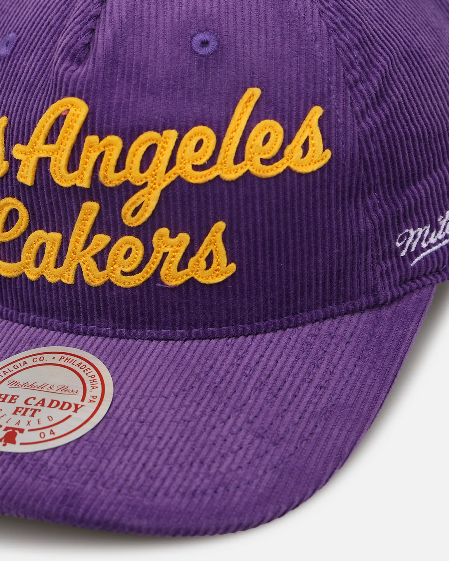 Mitchell & Ness Los Angeles Lakers Stack Script Corduroy Snapback Purple - Image 2