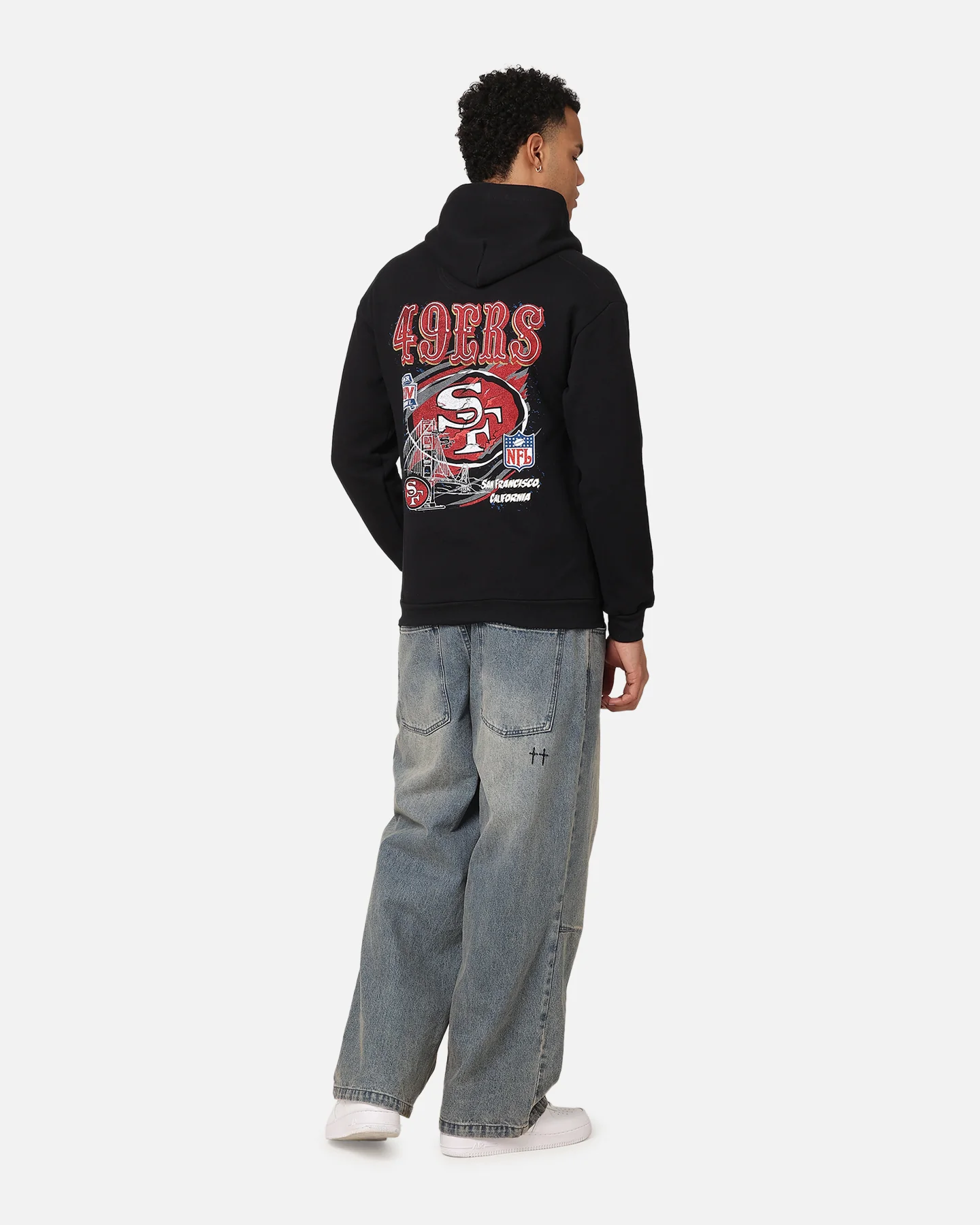 Mitchell & Ness San Francisco 49ers Flames Hoodie Faded Black - Image 4