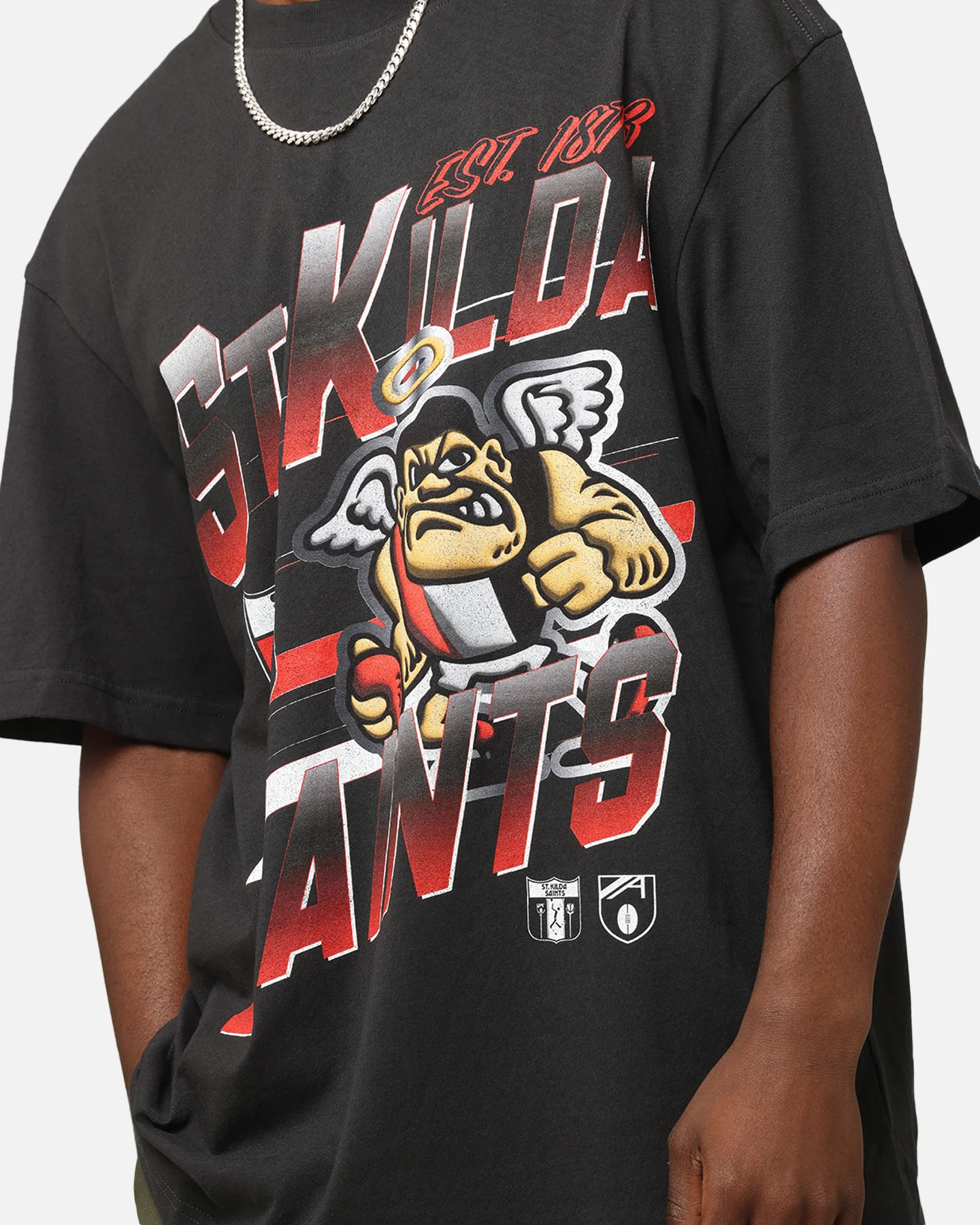 Mitchell & Ness St Kilda Saints Mascot Character T-Shirt Faded Black - Image 6
