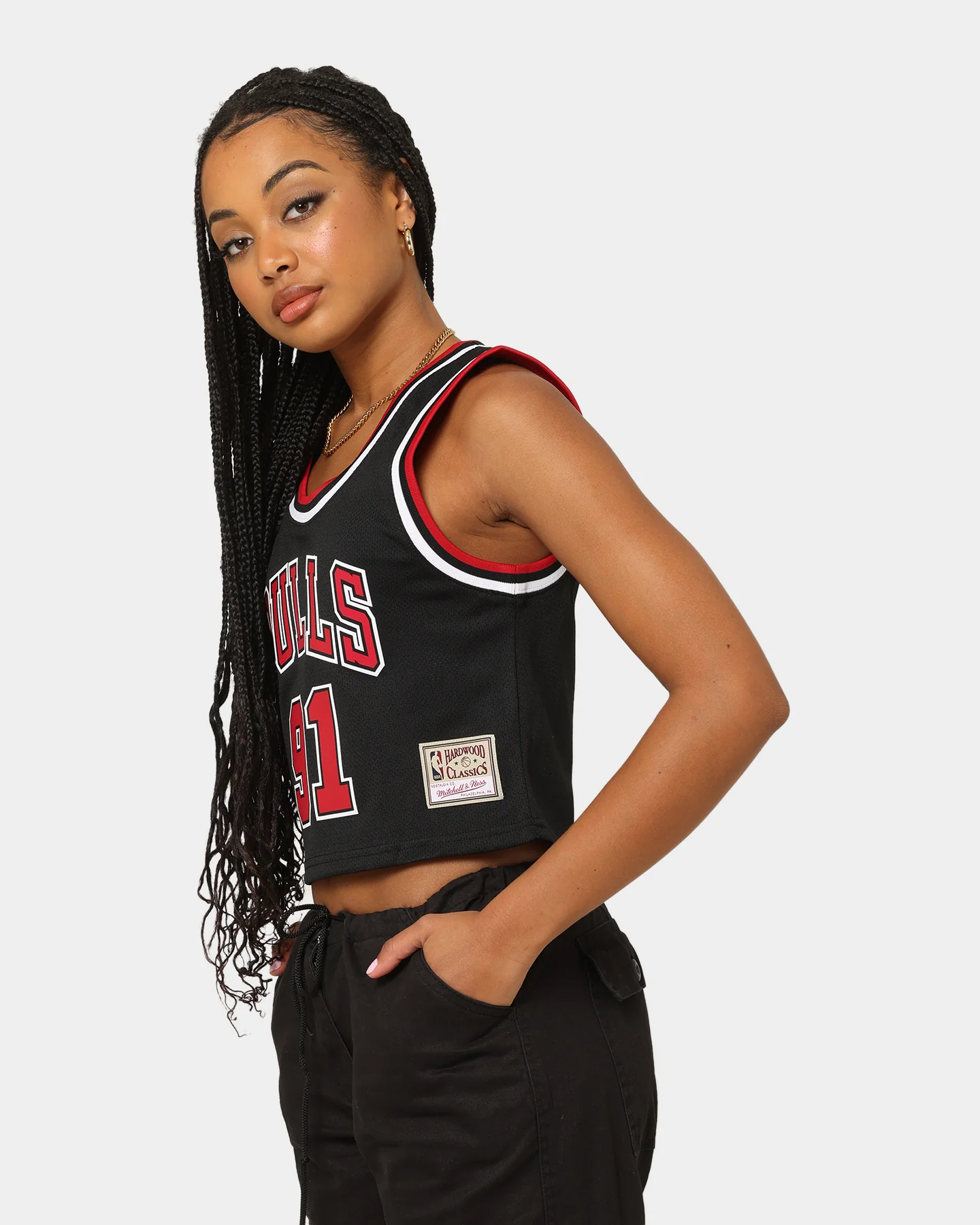 Mitchell & Ness Women's Chicago Bulls Dennis Rodman #91 NBA Cropped Jersey Black - Image 6