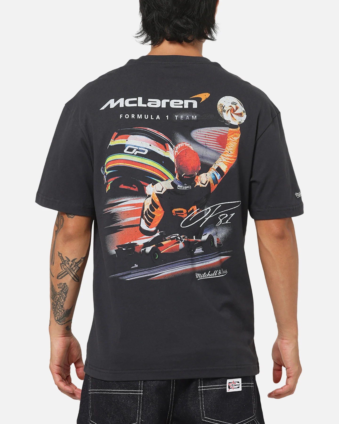 Mitchell & Ness X Mclaren Oscar Piastri Signature T-Shirt Washed Black - Image 2