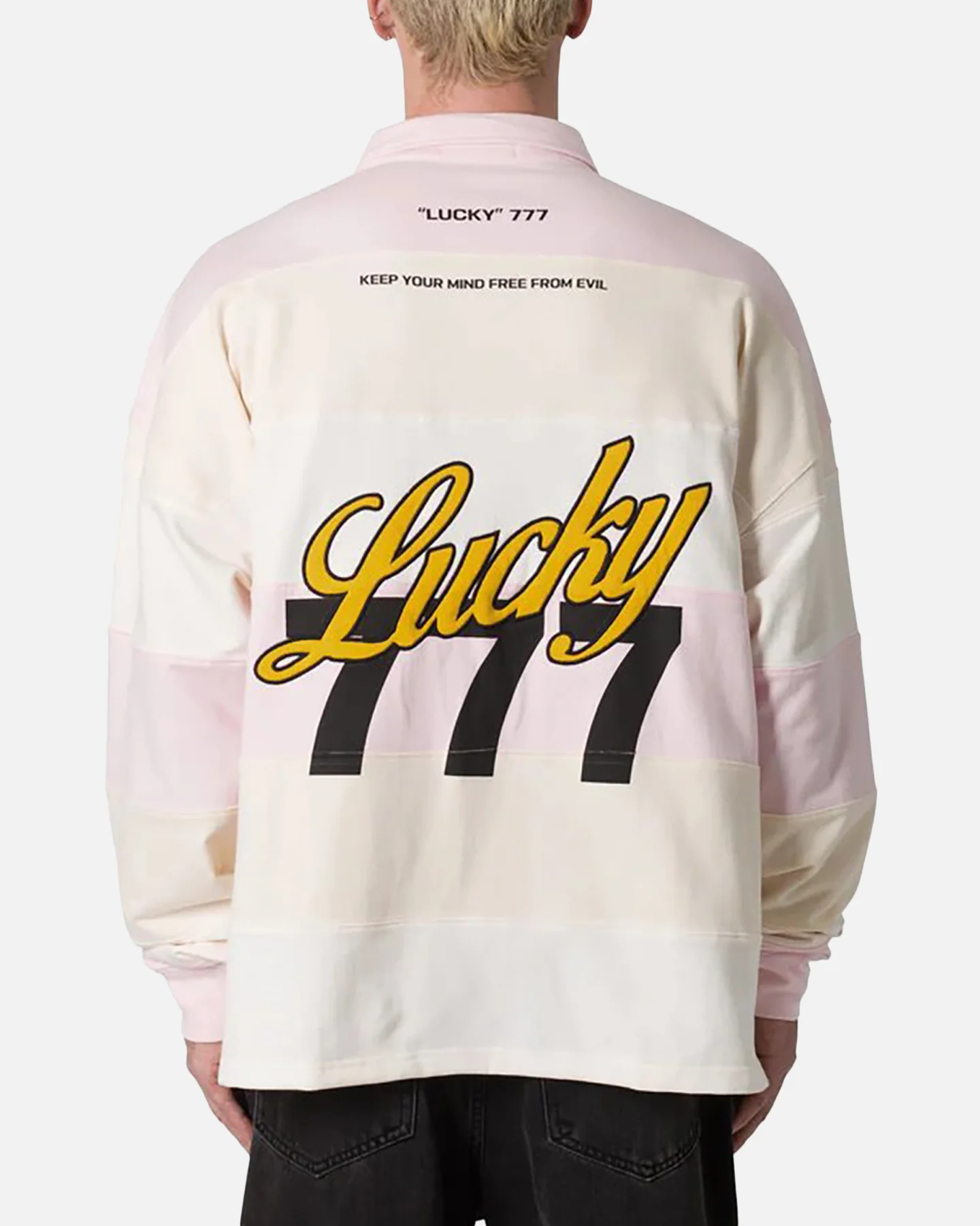 MNML 777 Lucky Striped Polo Shirt Peach - Image 4