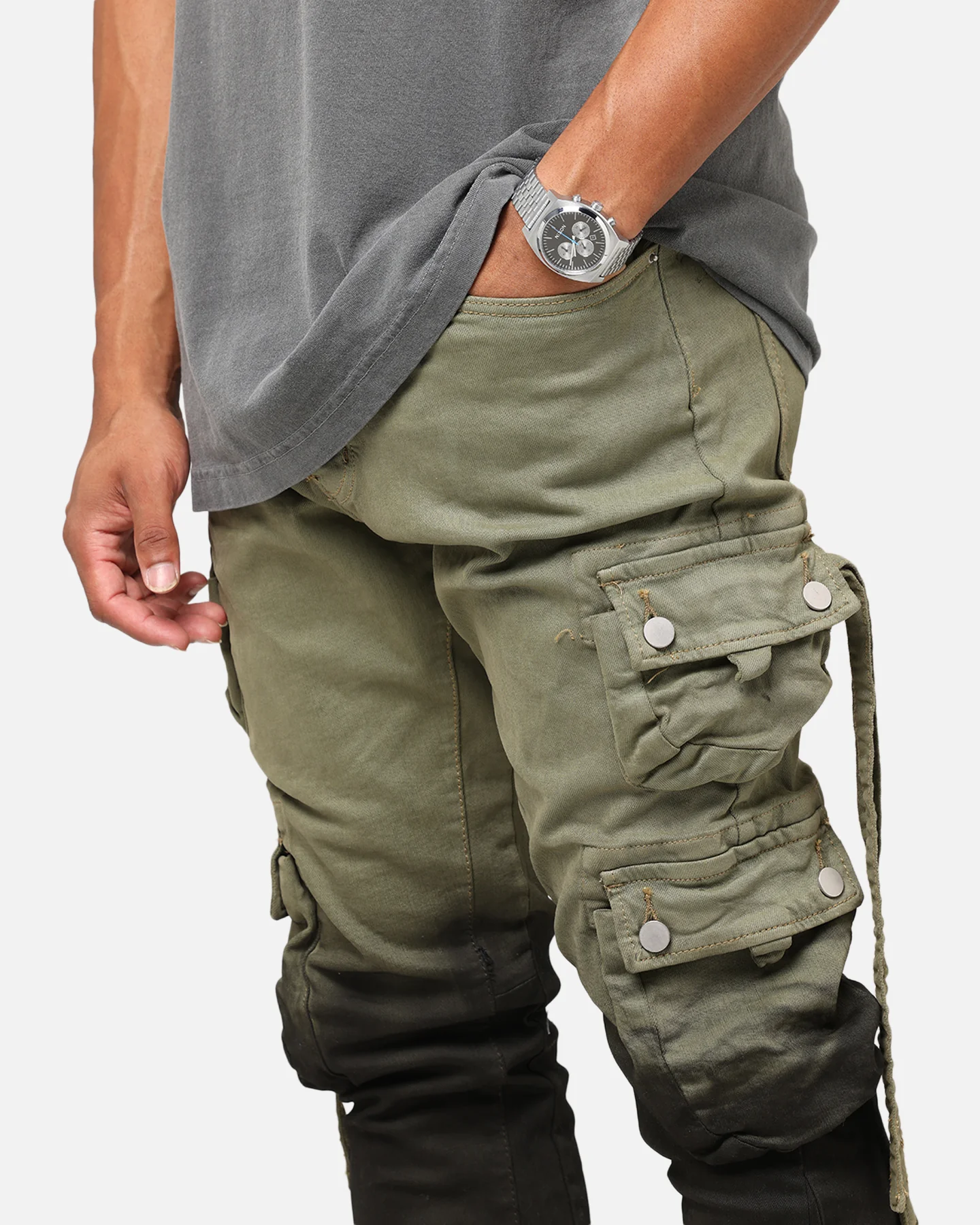 MNML B569 Cargo Flare Denim Jeans Olive/Black - Image 3