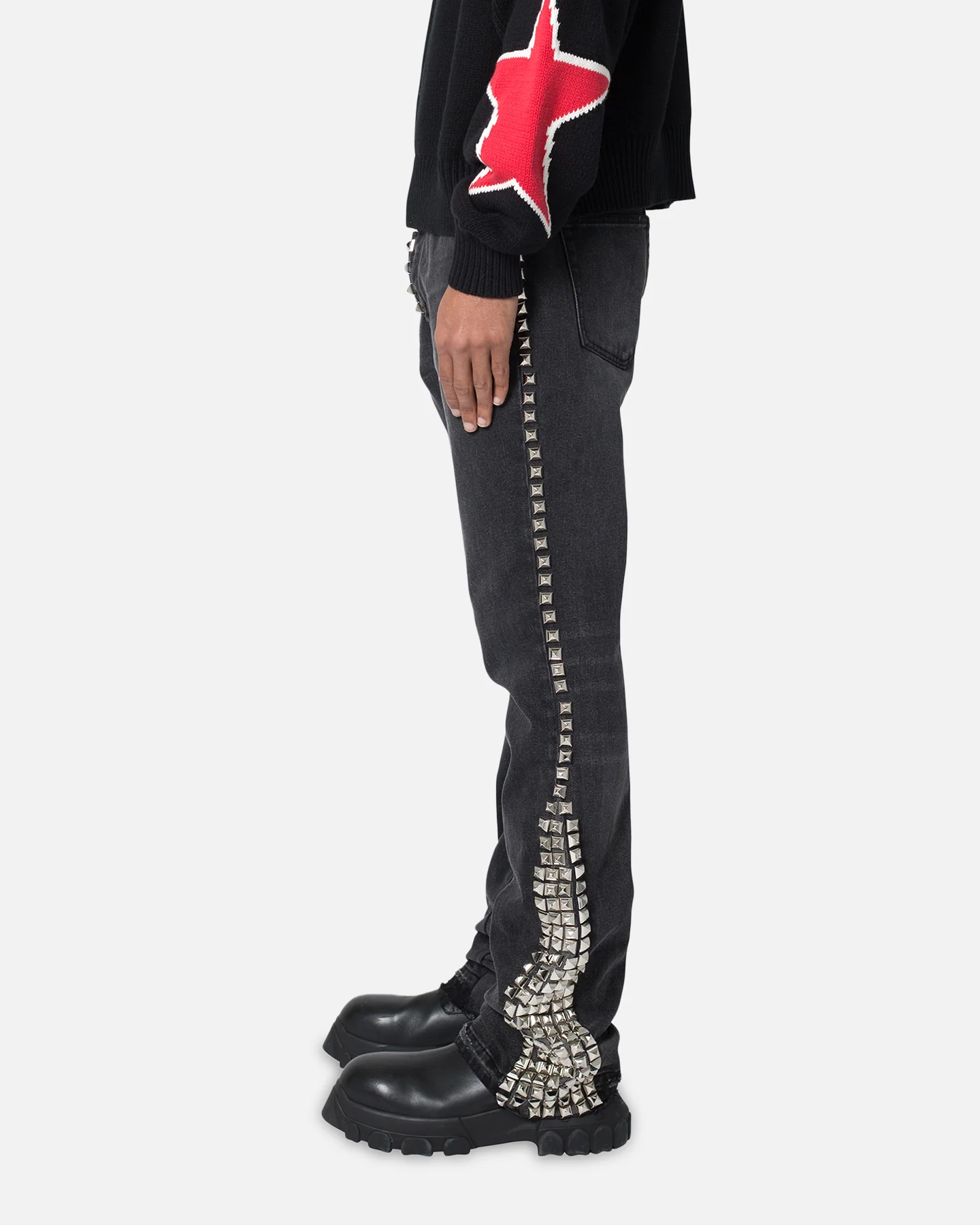 MNML B572 Studded Flare Denim Jeans Black - Image 3