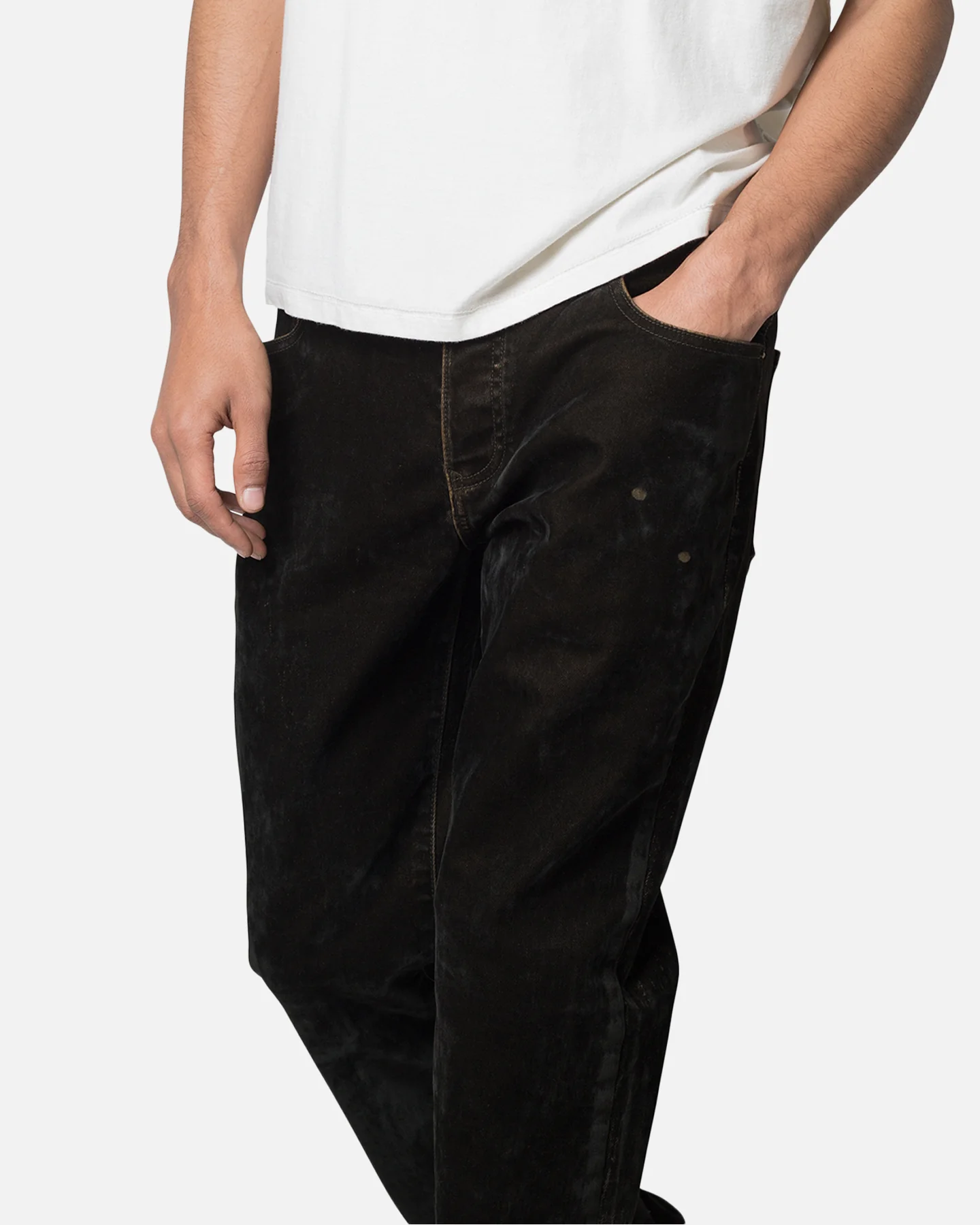 MNML B577 Suede Flare Denim Jeans Brown - Image 5