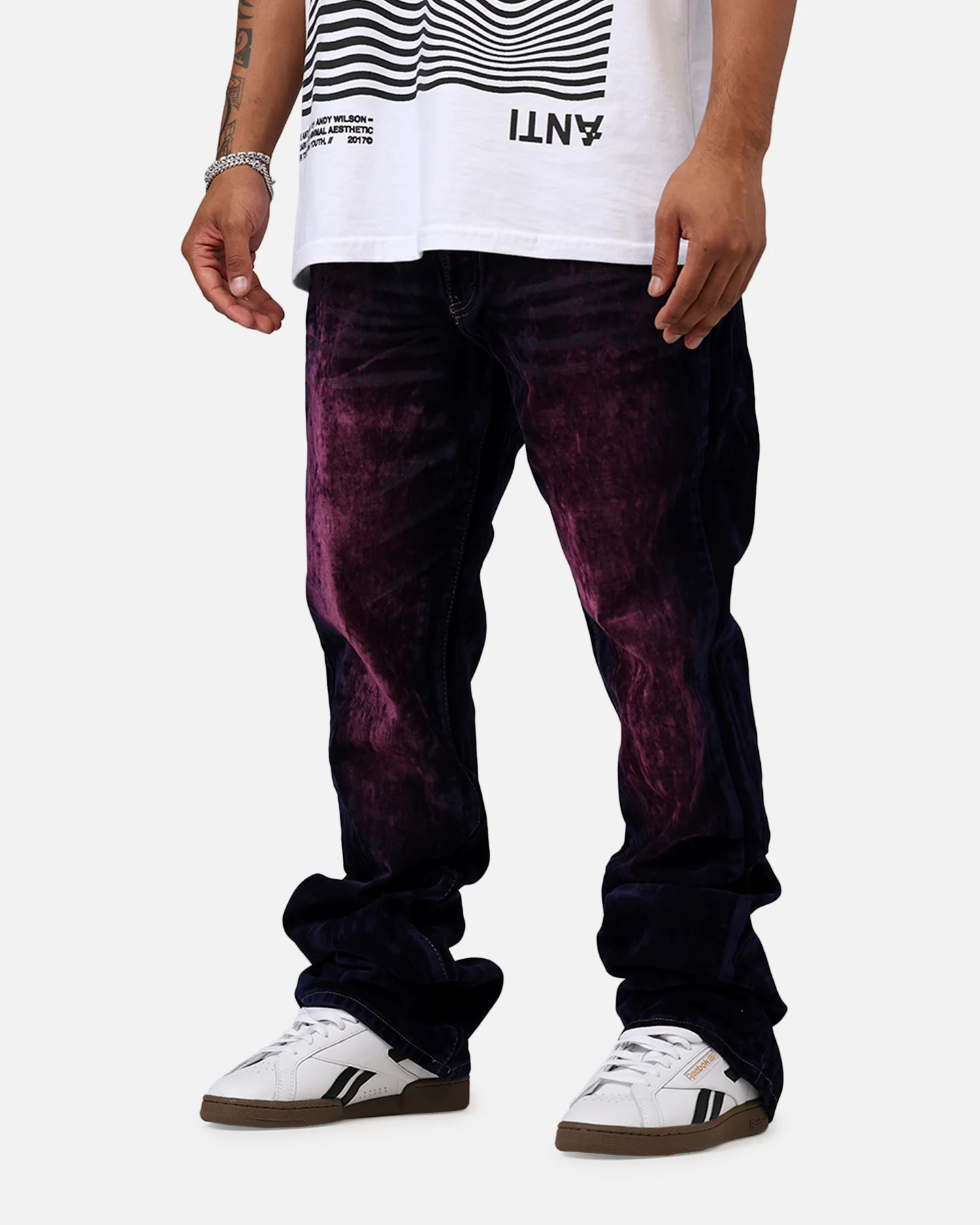 MNML B577 Suede Flare Denim Jeans Purple - Image 4