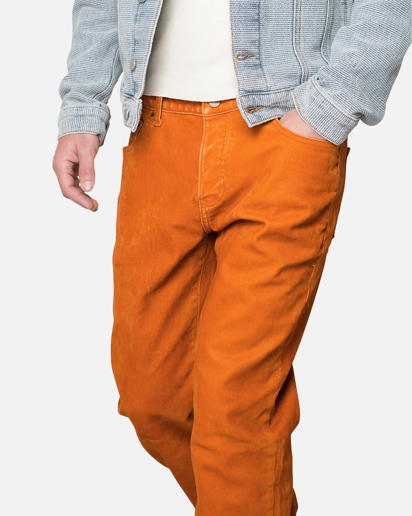 MNML B577 Suede Flare Denim Jeans Rust - Image 5