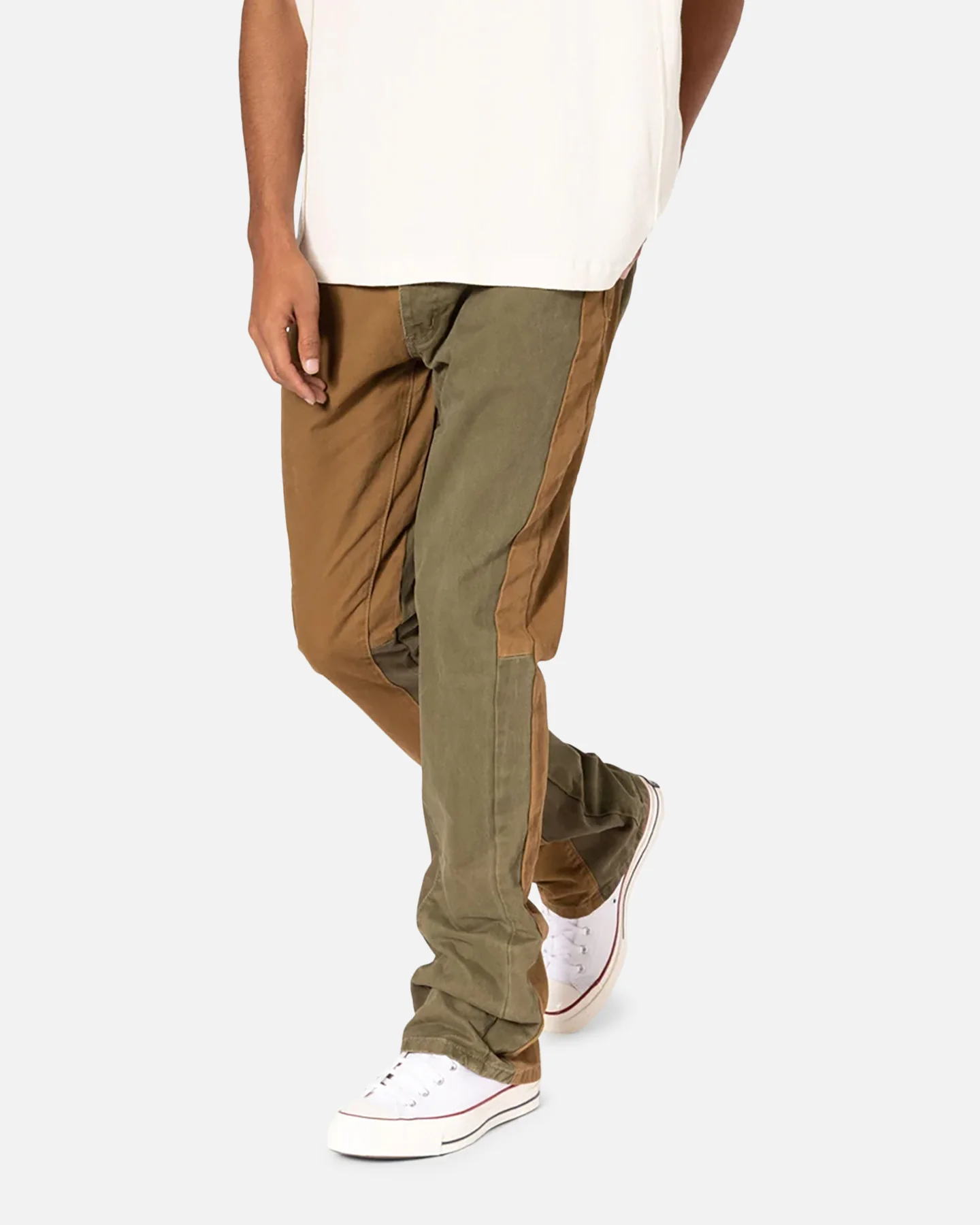 MNML B680 Colour Block Denim Jeans Olive - Image 5