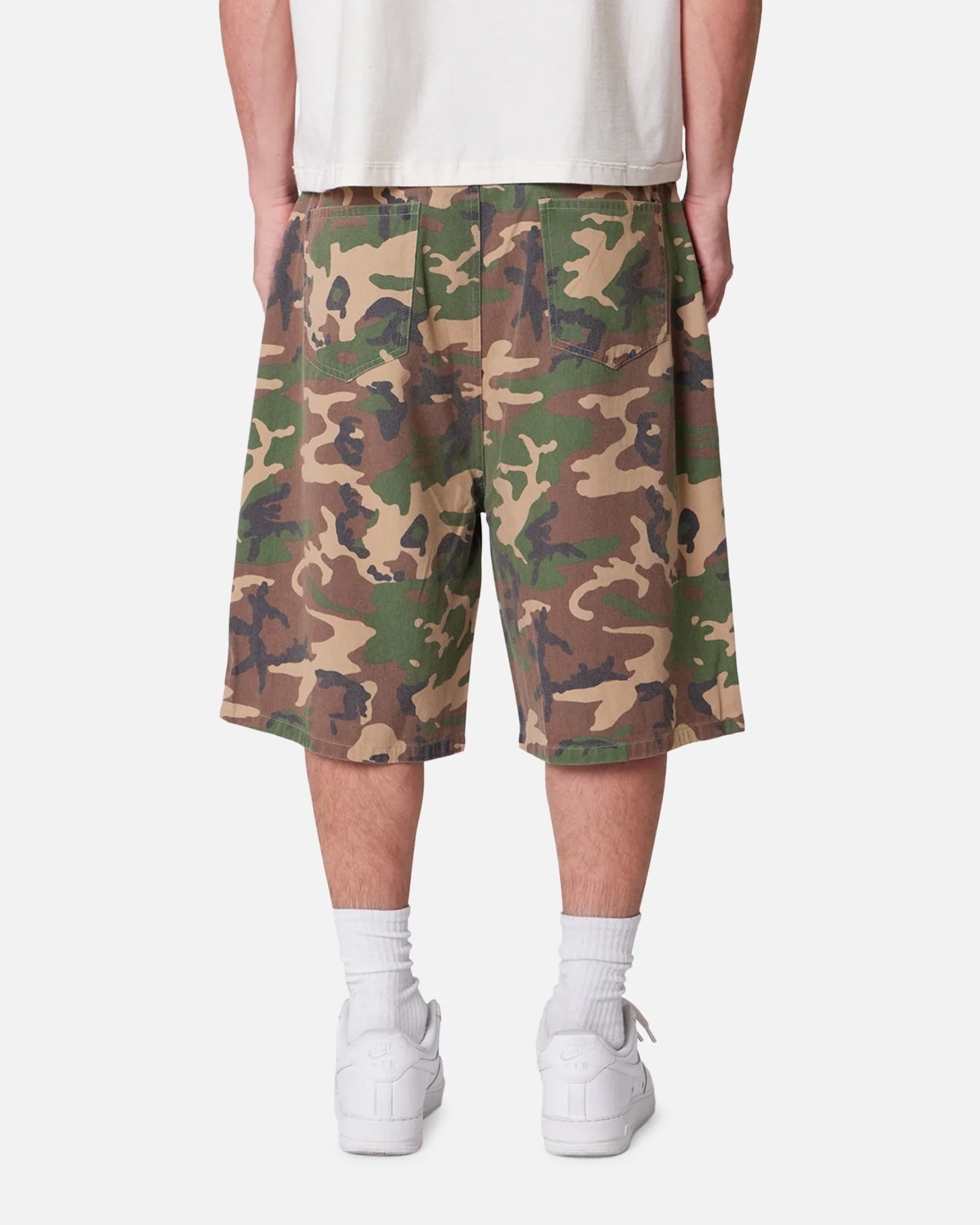 MNML Baggy Camo Twill Shorts Woodland Camo - Image 4